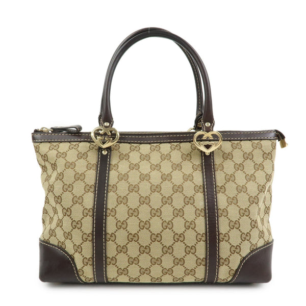 GUCCI Interlocking G Lovely Heart Canvas Tote Bag Beige