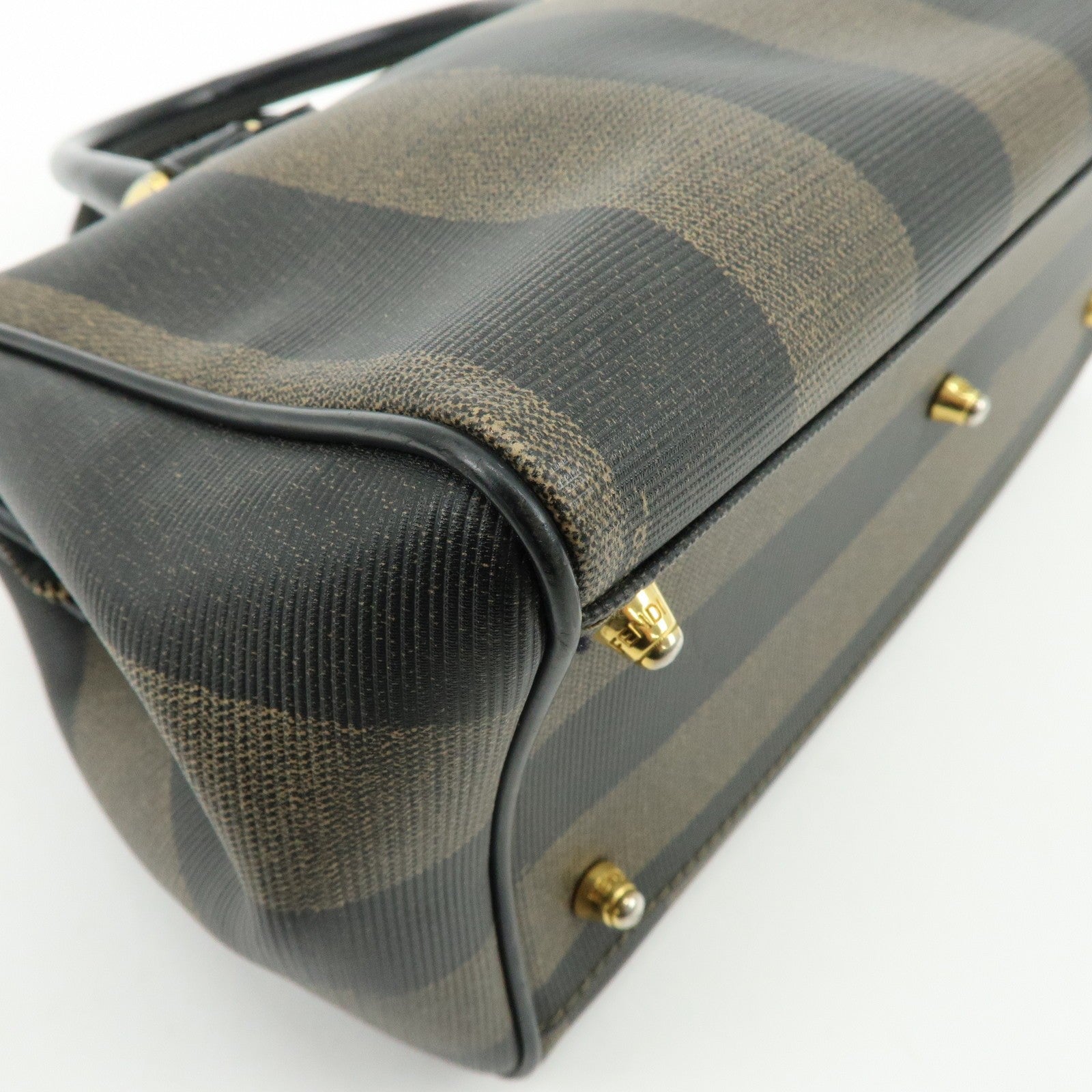 Fendi Pequin Boston Hand Bag - Black, Brown, PVC, Leather