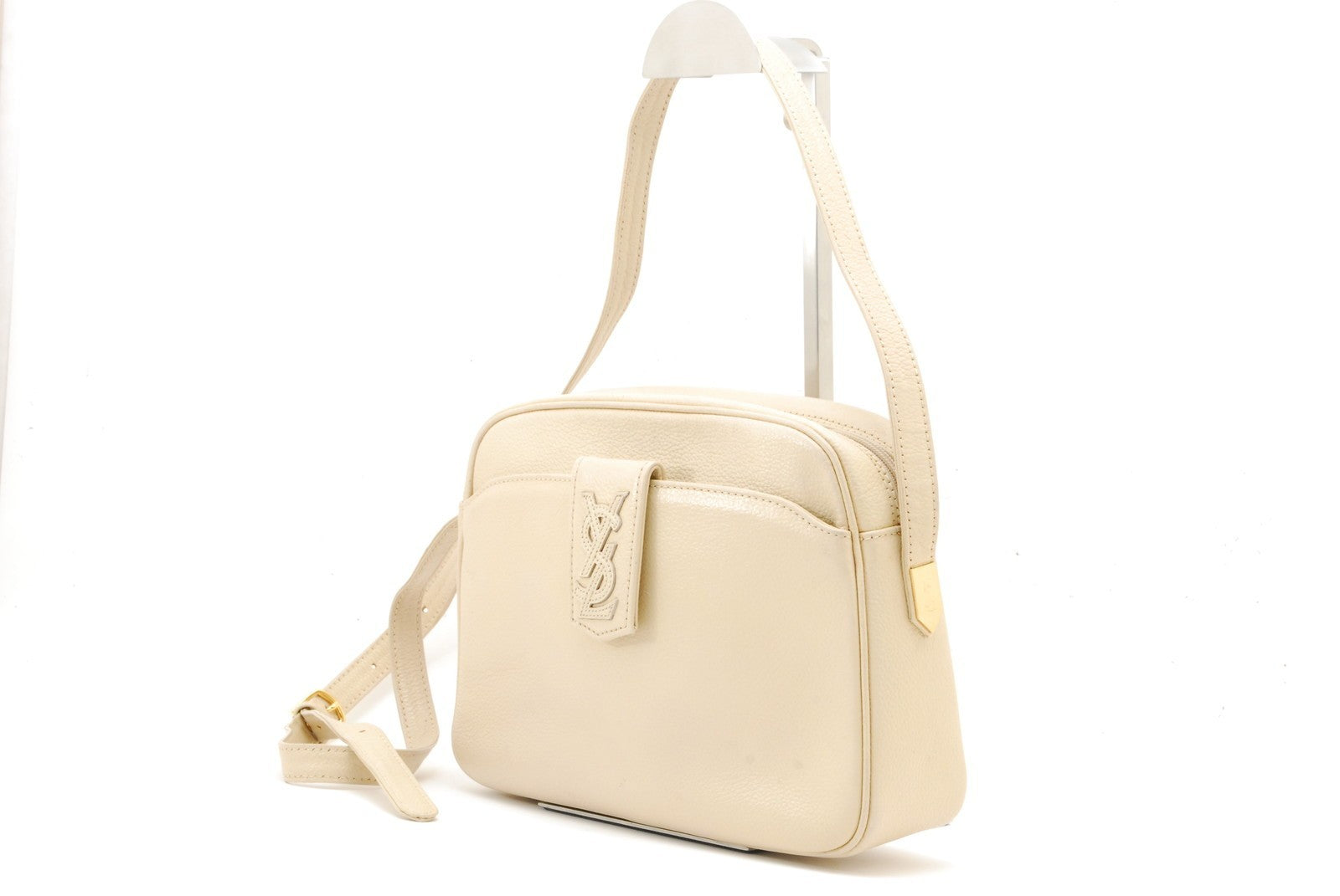 Saint Laurent Yves Shoulder Tote Stitch Bag - Ivory, Leather