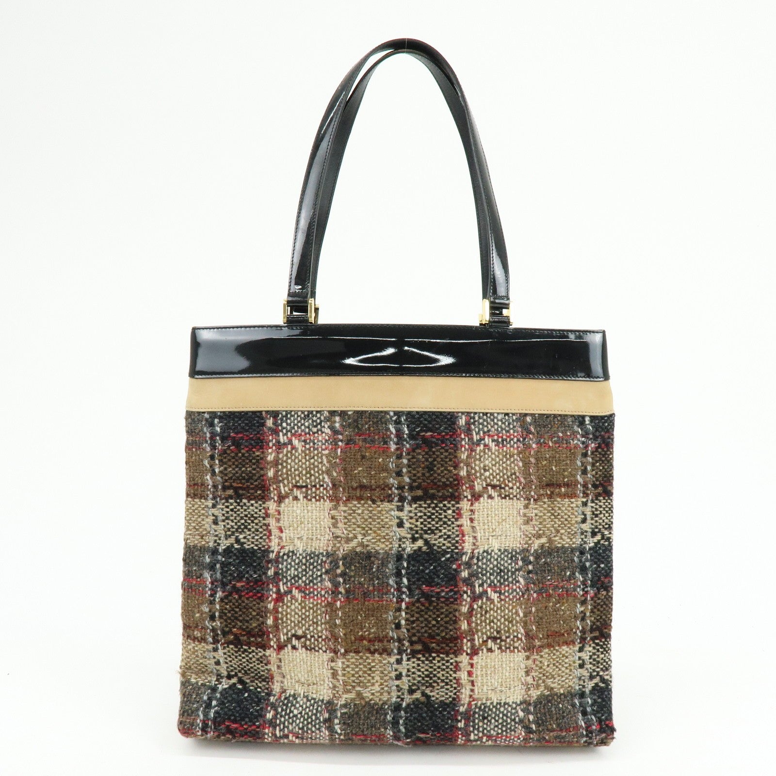 Burberry Tote Bag - Beige, Black, Tweed, Patent Leather, Suede