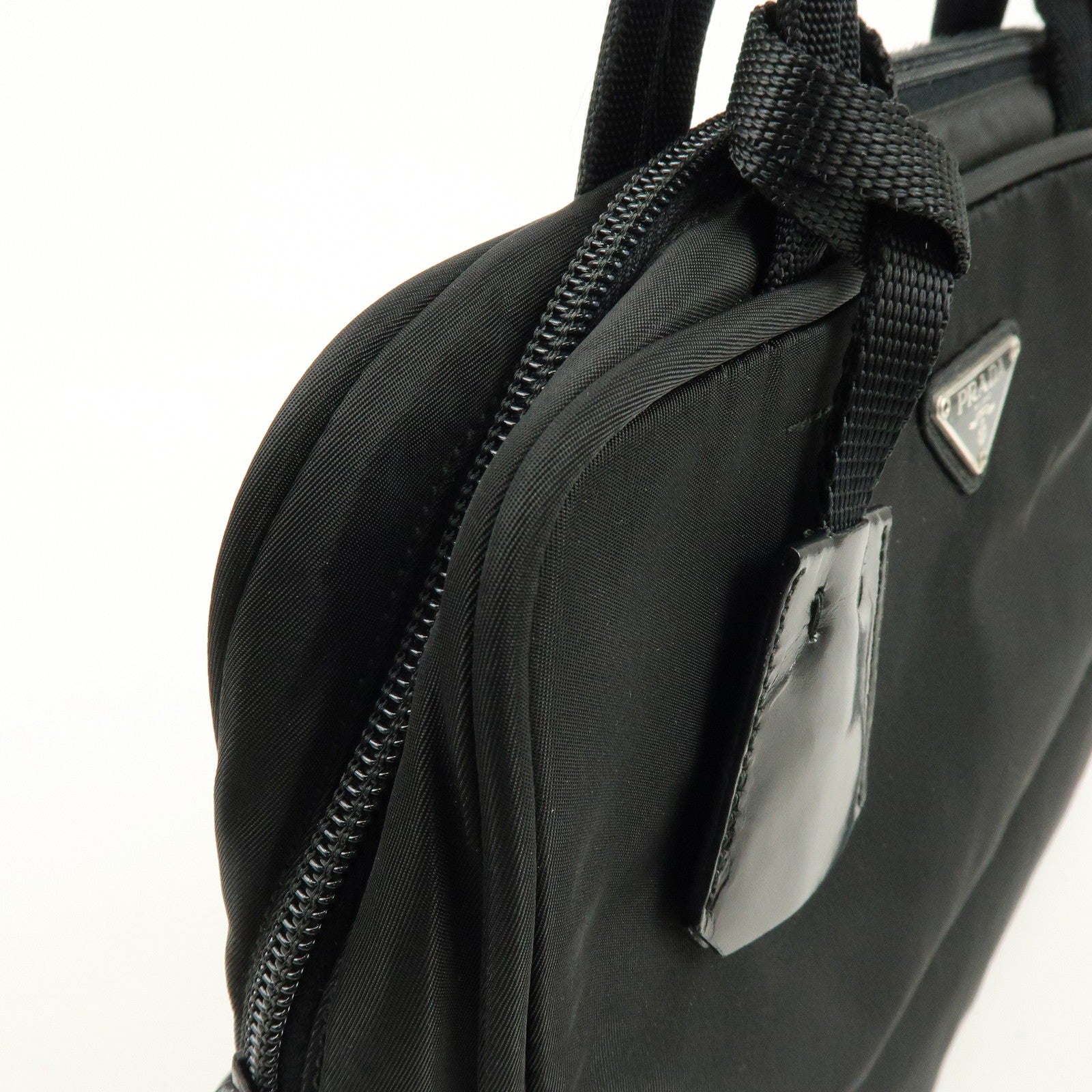 Prada Triangle Logo Hand Bag - Black, Nylon and Leather