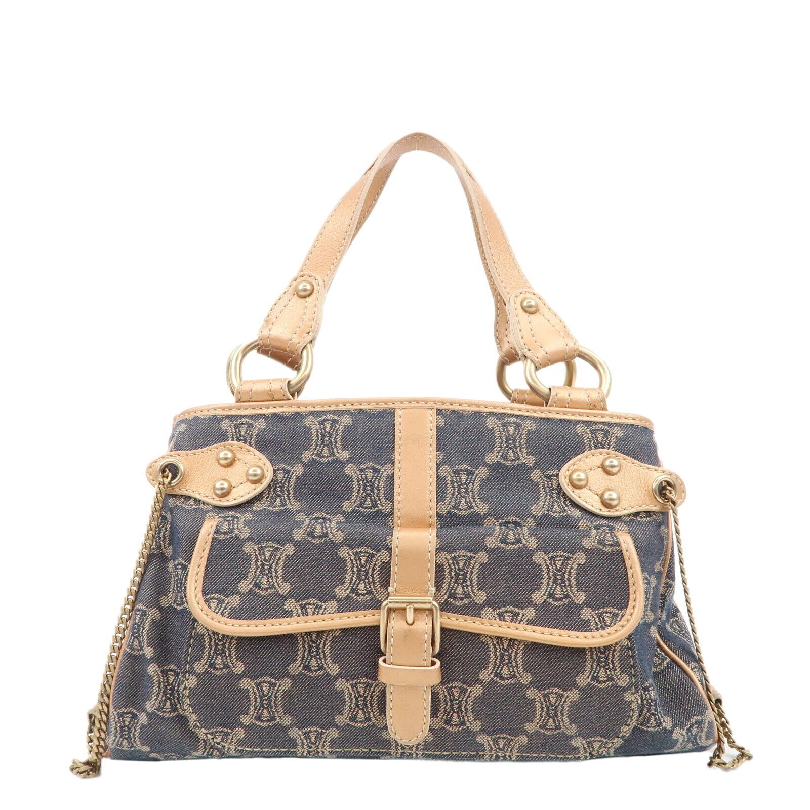 Celine Macadam Denim Leather Tote Bag - Navy/Brown, Denim/Leather