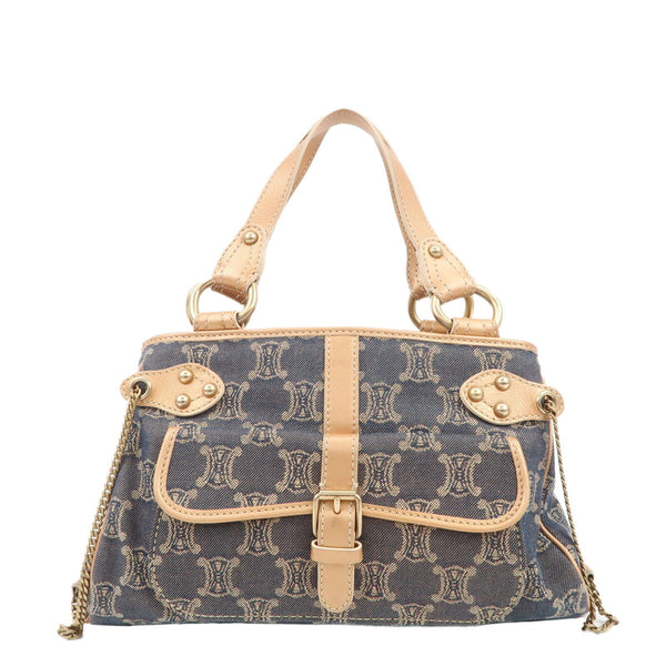 Celine Macadam Denim Leather Tote Bag - Navy/Brown, Denim/Leather