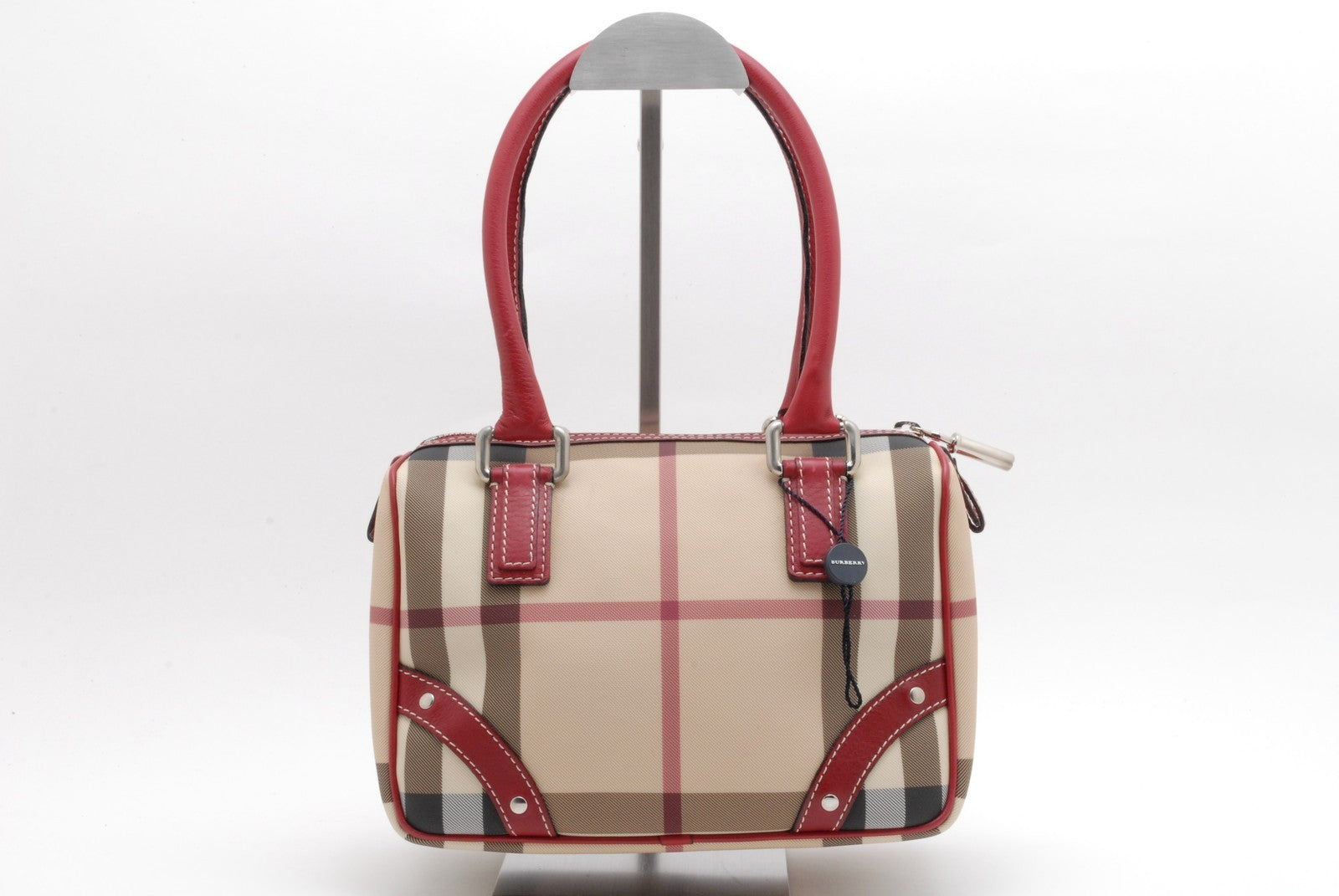 Burberry Nova Check Handbag - Red, Leather