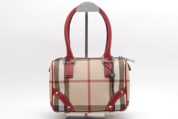 Burberry Nova Check Handbag - Red, Leather