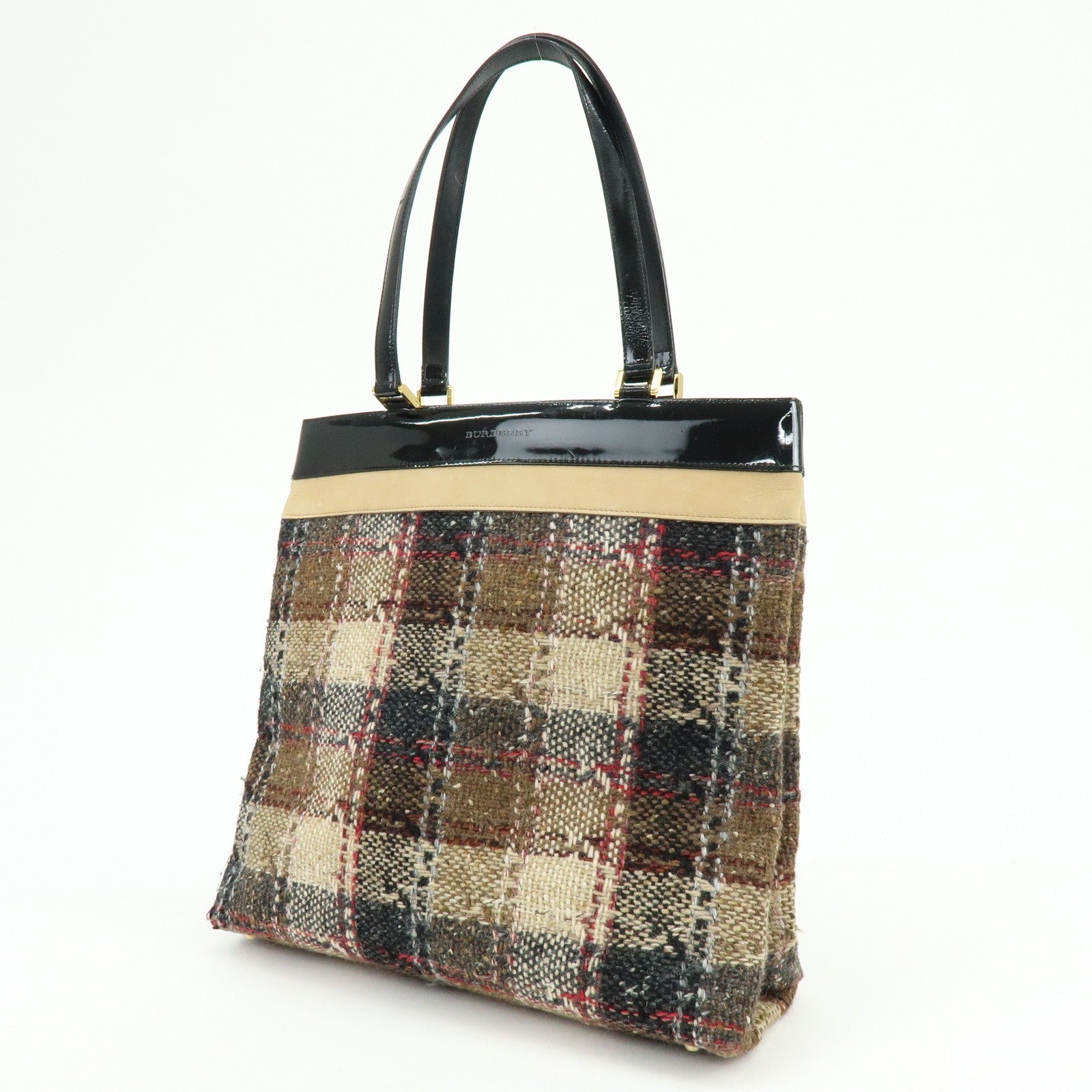 Burberry Tote Bag - Beige, Black, Tweed, Patent Leather, Suede