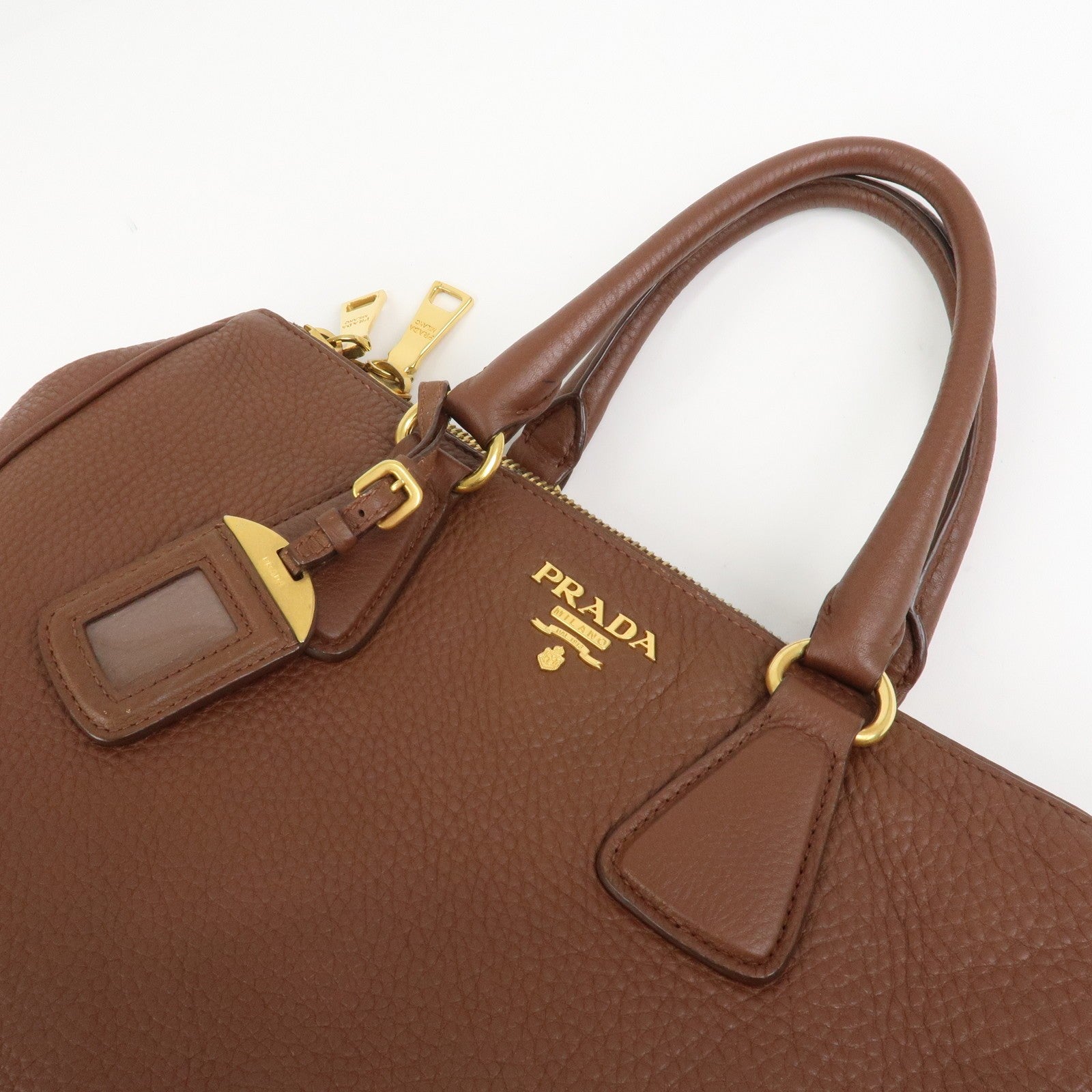 Prada Logo Hand Bag - Brown, Leather