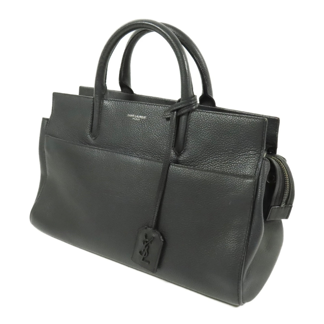 SAINT LAURENT YSL Cabas Rive Gauche 2way Shoulder Bag Calfskin Leather Black