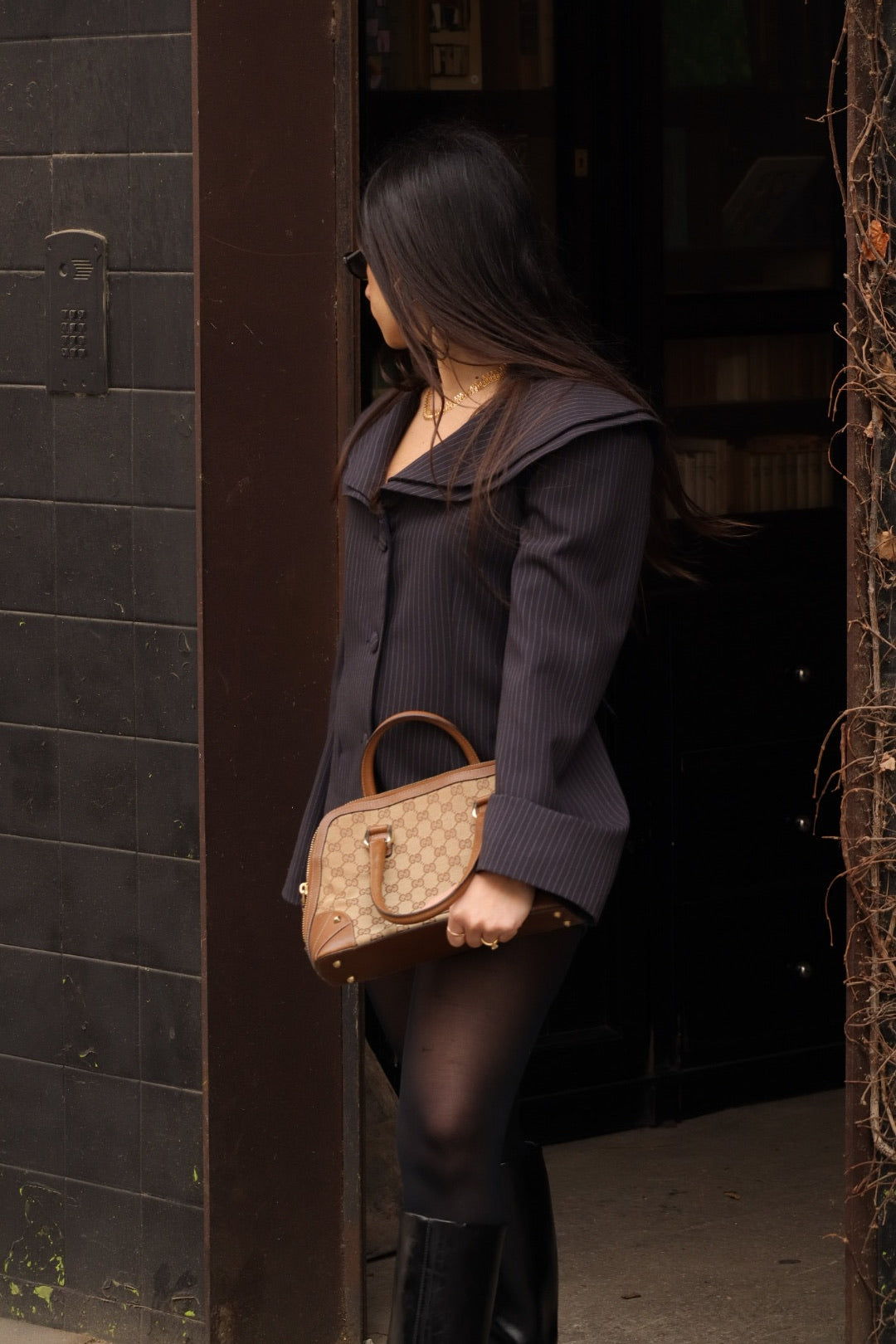 Gucci Hand Bag - Brown, GG Canvas, Leather 