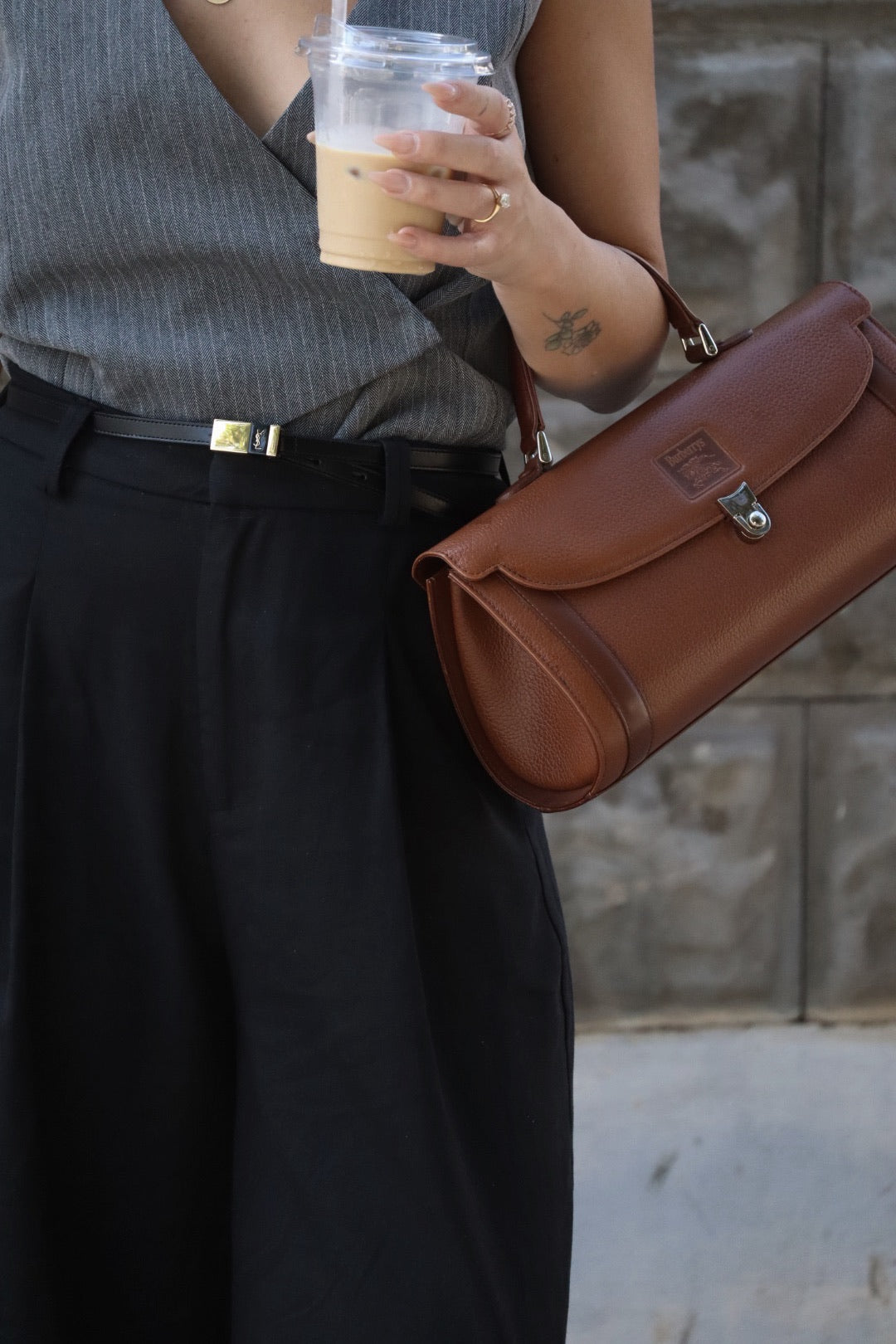 Burberrys Vintage Hand Tote Bag Leather