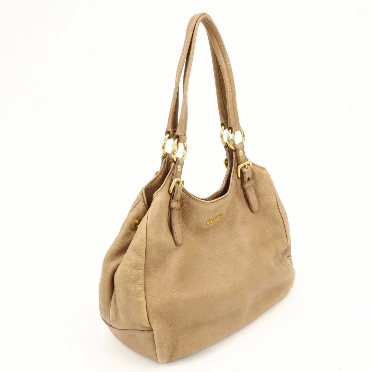 PRADA Leather Shoulder Bag Hand Bag Light Brown