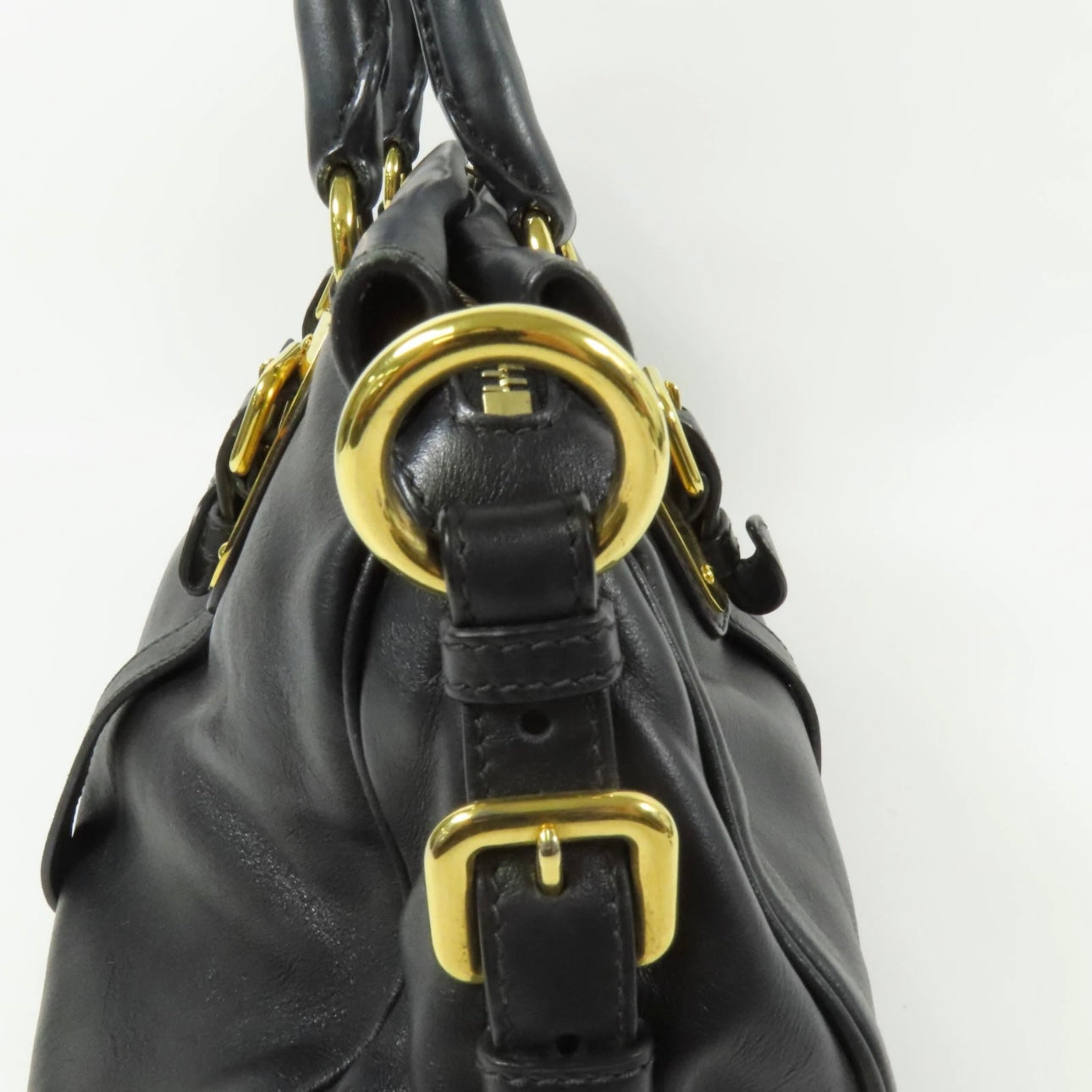 Prada GHW Bauletto Handbag - Black, Calfskin Leather