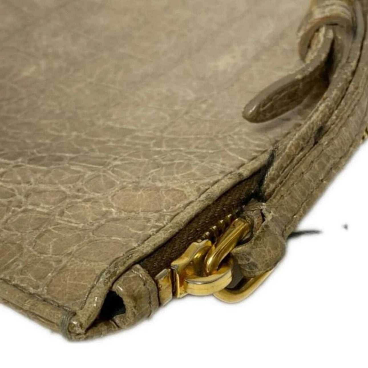 Miu Miu Beige Embossed Croco Leather Clutch
