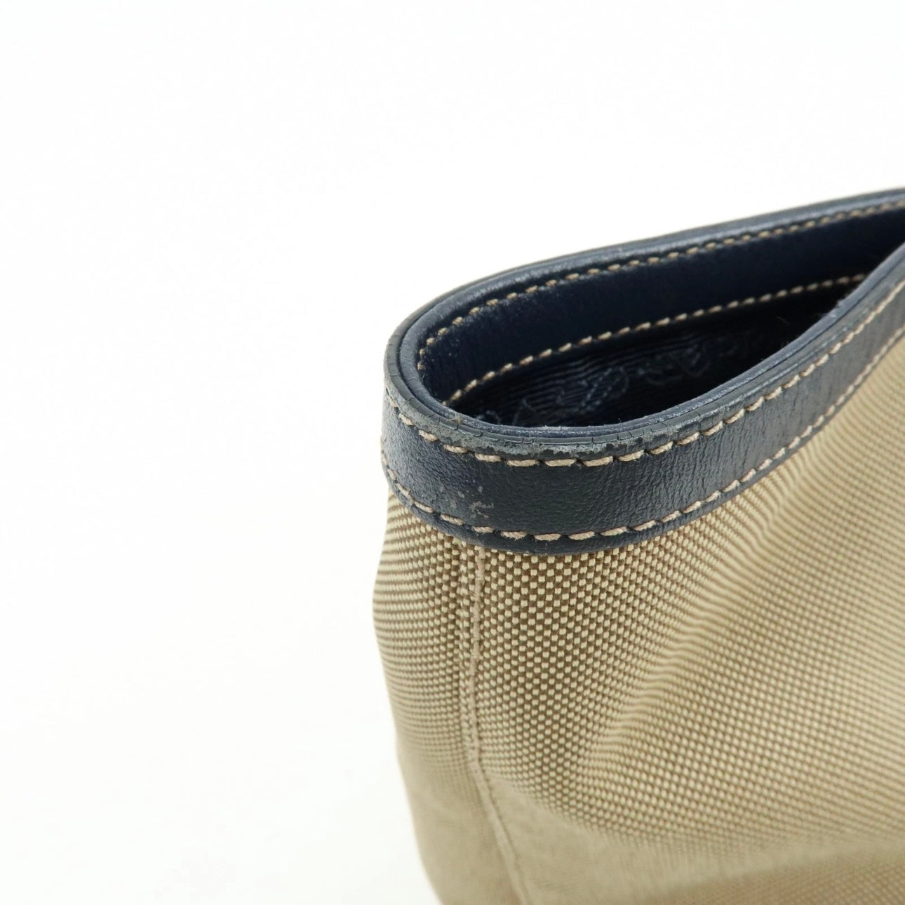 PRADA Logo Jacguard Leather Tote Bag Beige Navy