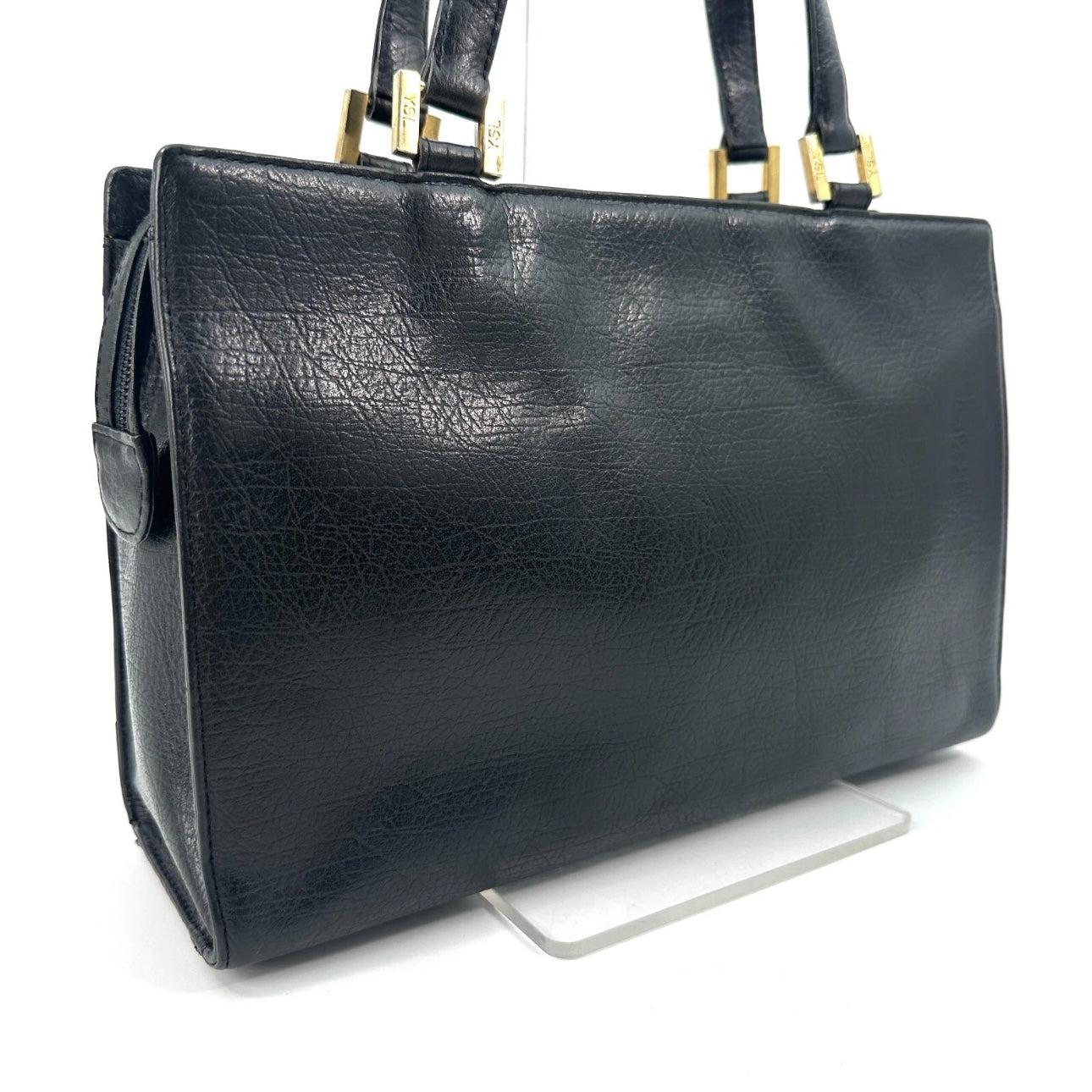 Yves Saint Laurent Hand Tote Stitch Bag Leather Black Vintage