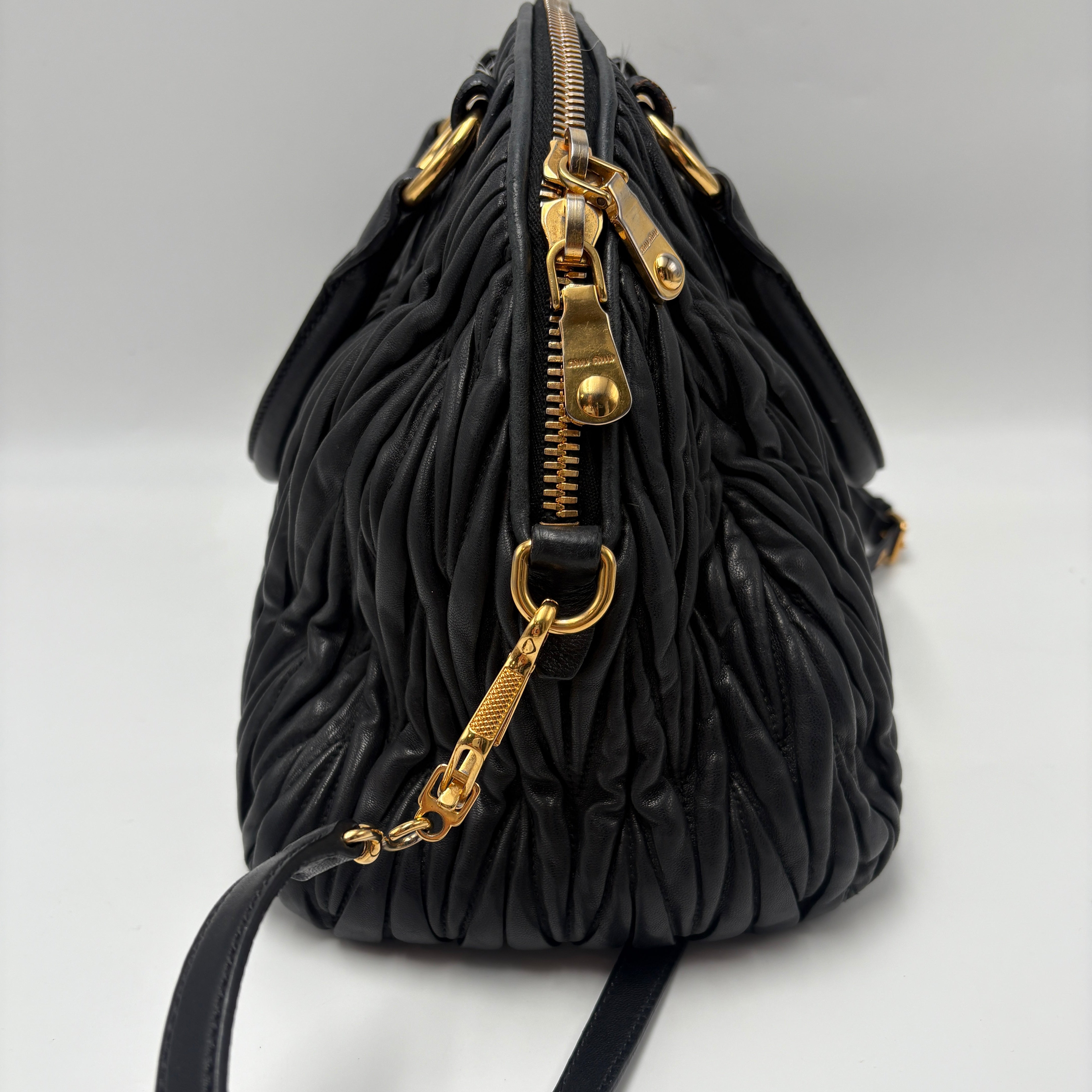 Miu Miu Matelassé Lambskin Leather Double Handle Handbag Black