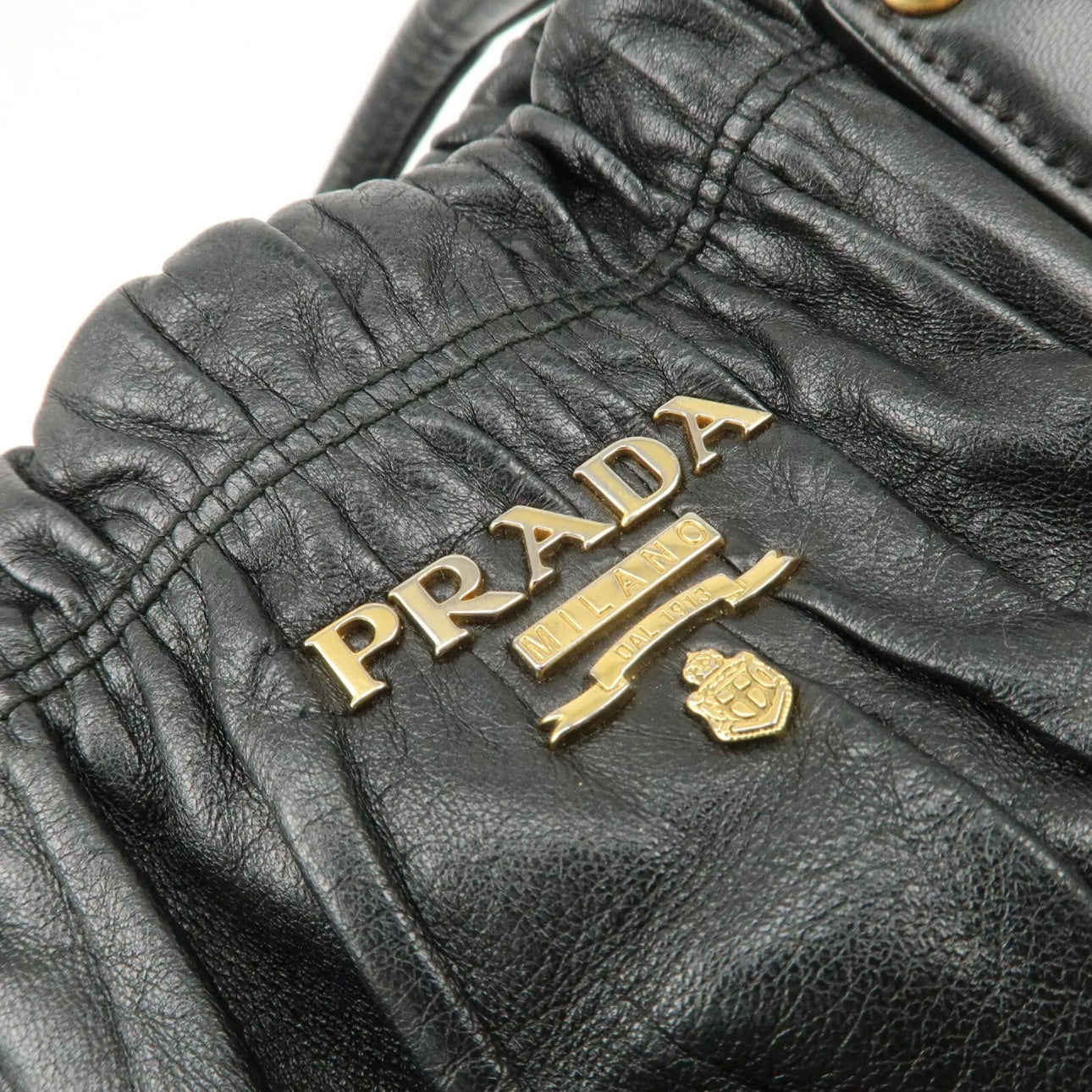 PRADA Leather Gathered 2Way Shoulder Bag Black