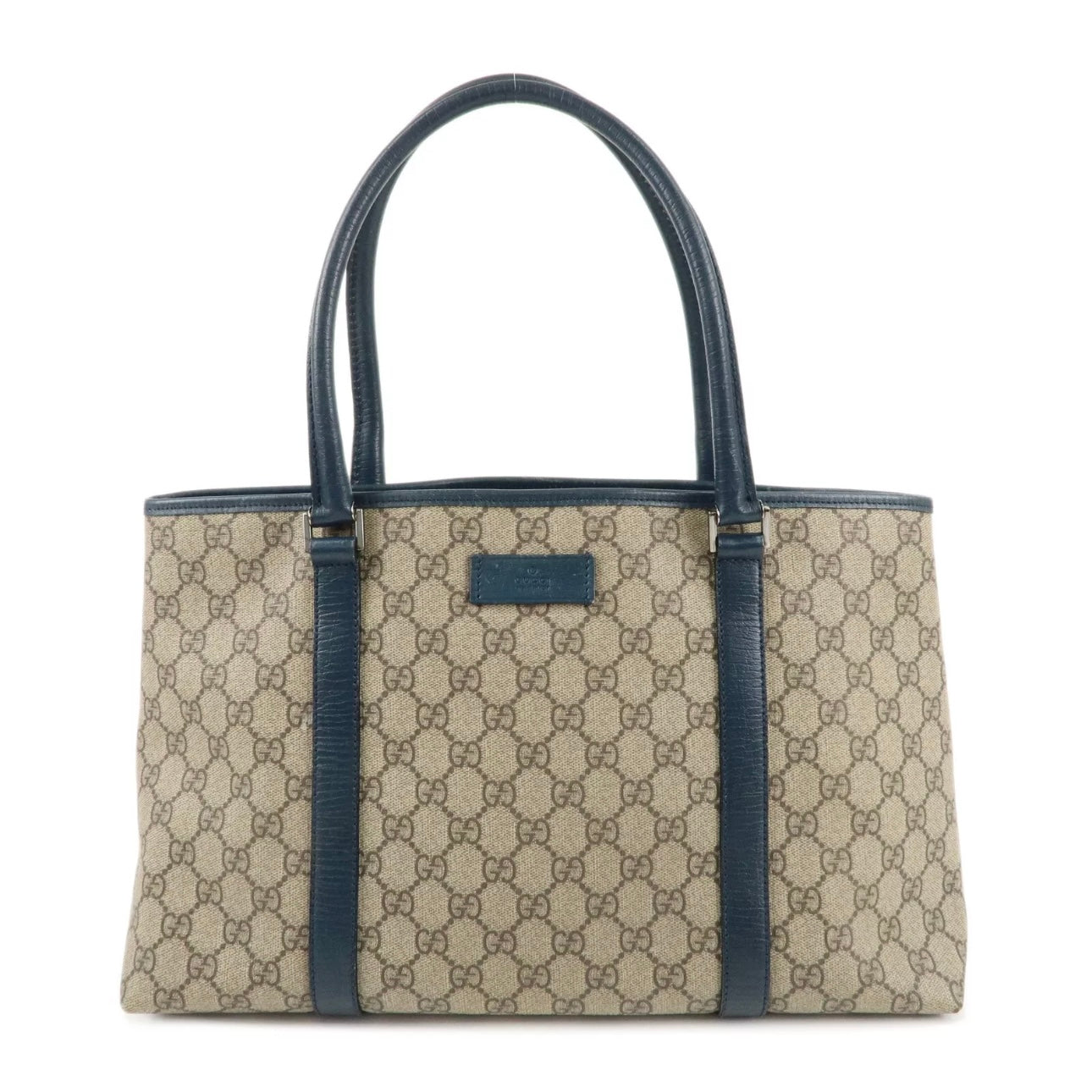 GG Supreme Leather Tote Bag Beige Navy