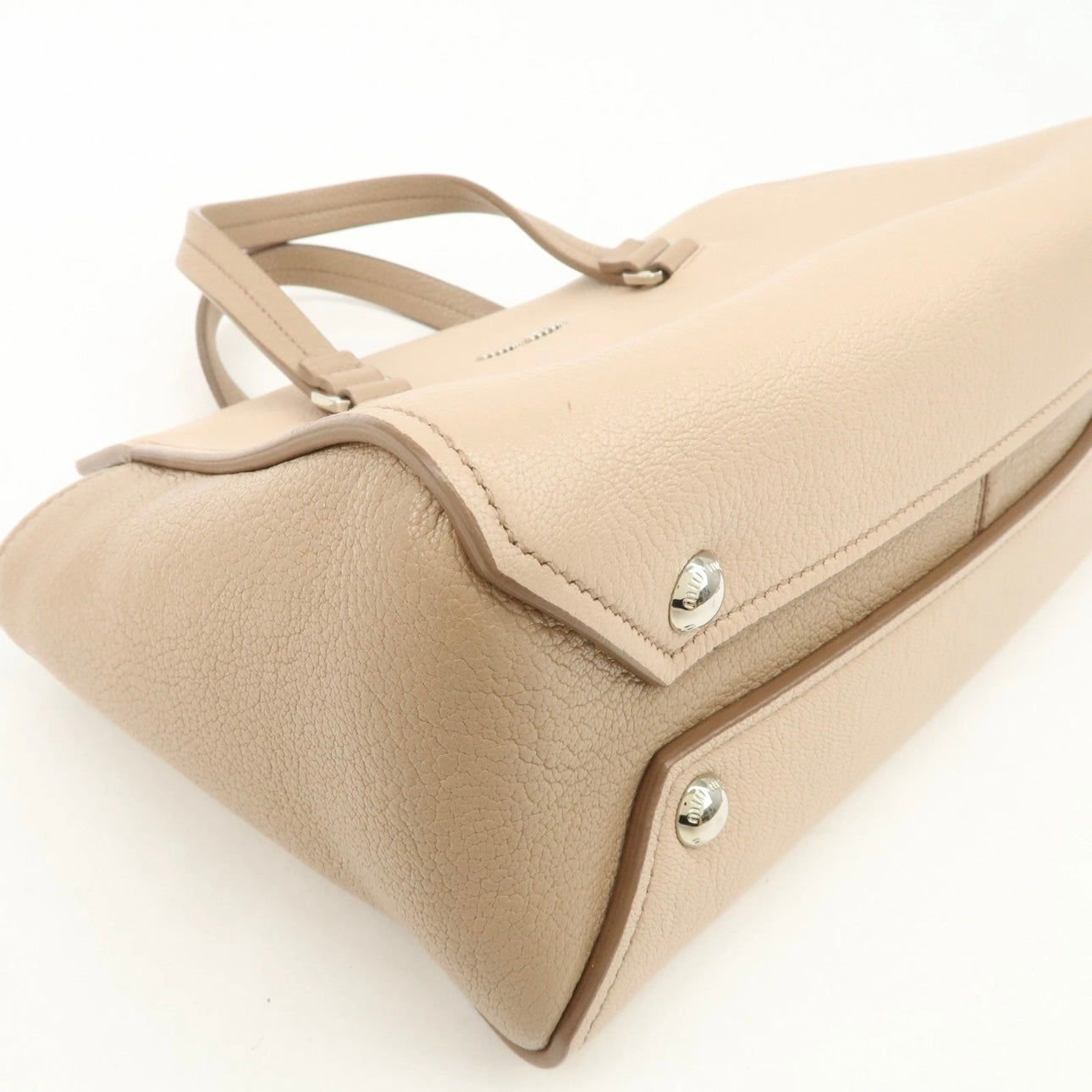 MIU MIU Leather 2Way Hand Bag Beige Pink Beige