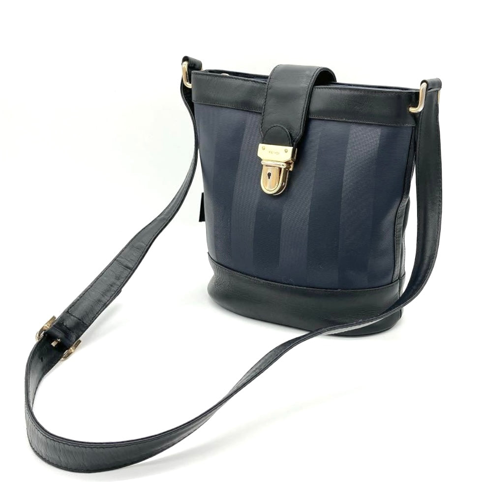 Fendi Pecan Pattern Shoulder Bag - Black x Navy, PVC Leather