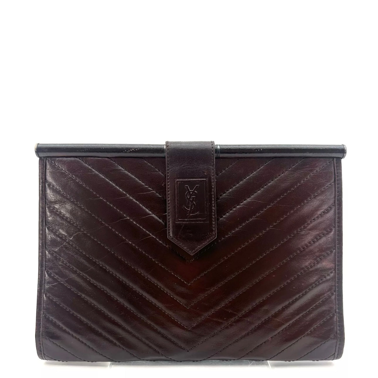 YVES SAINT LAURENT YSL Clutch Bag Leather Brown