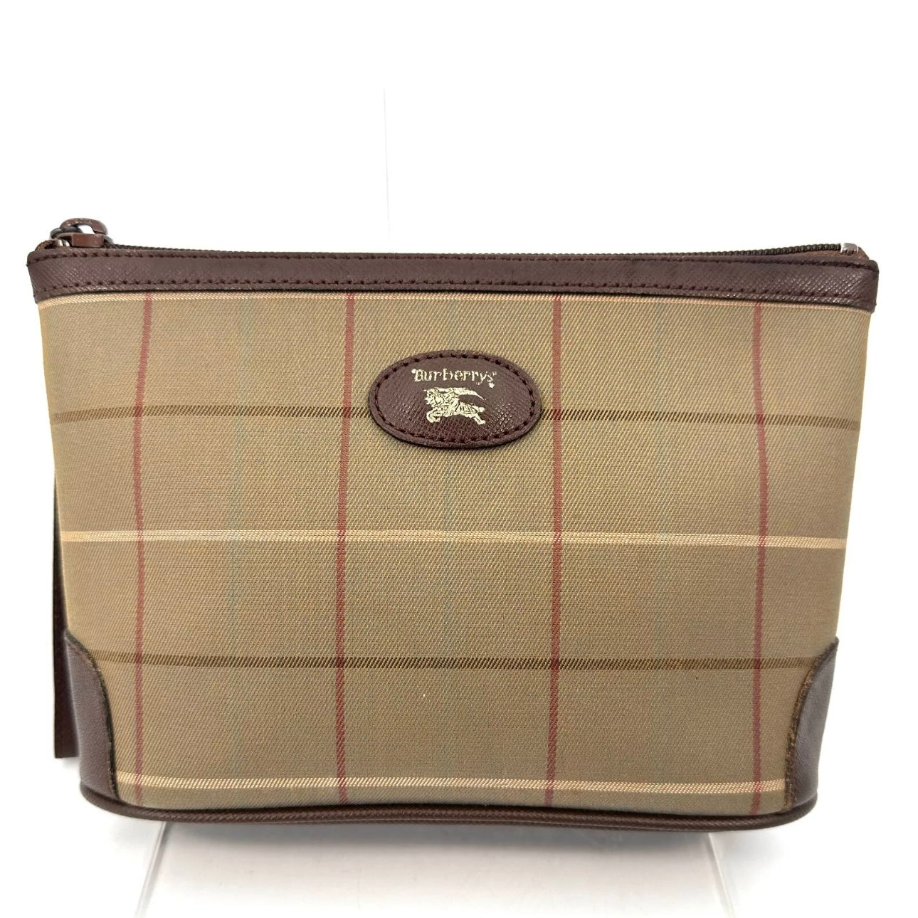 BURBERRY Nova Check Pouch Brown Leather