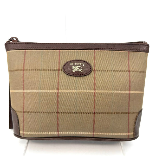 BURBERRY Nova Check Pouch Brown Leather