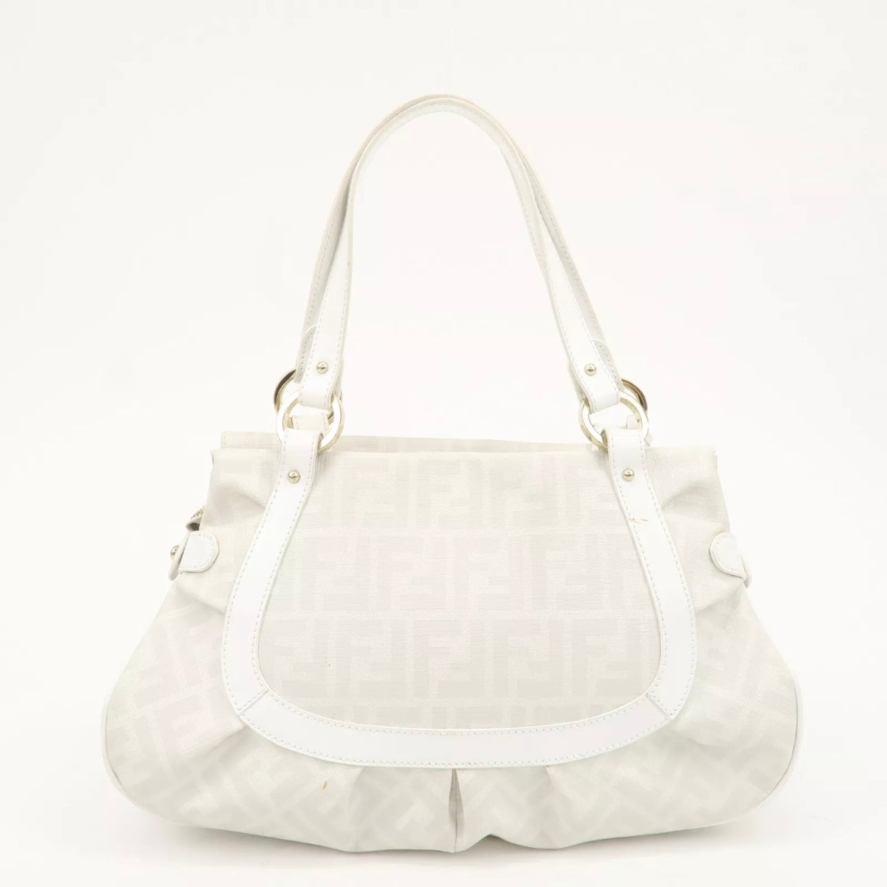 FENDI Zucca PVC Leather Shoulder Bag White Gold Hardware