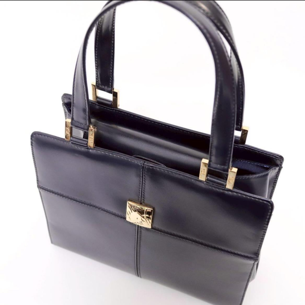 SAINT LAURENT YVES SHOULDER HAND TOTE BAG - NAVY, LEATHER