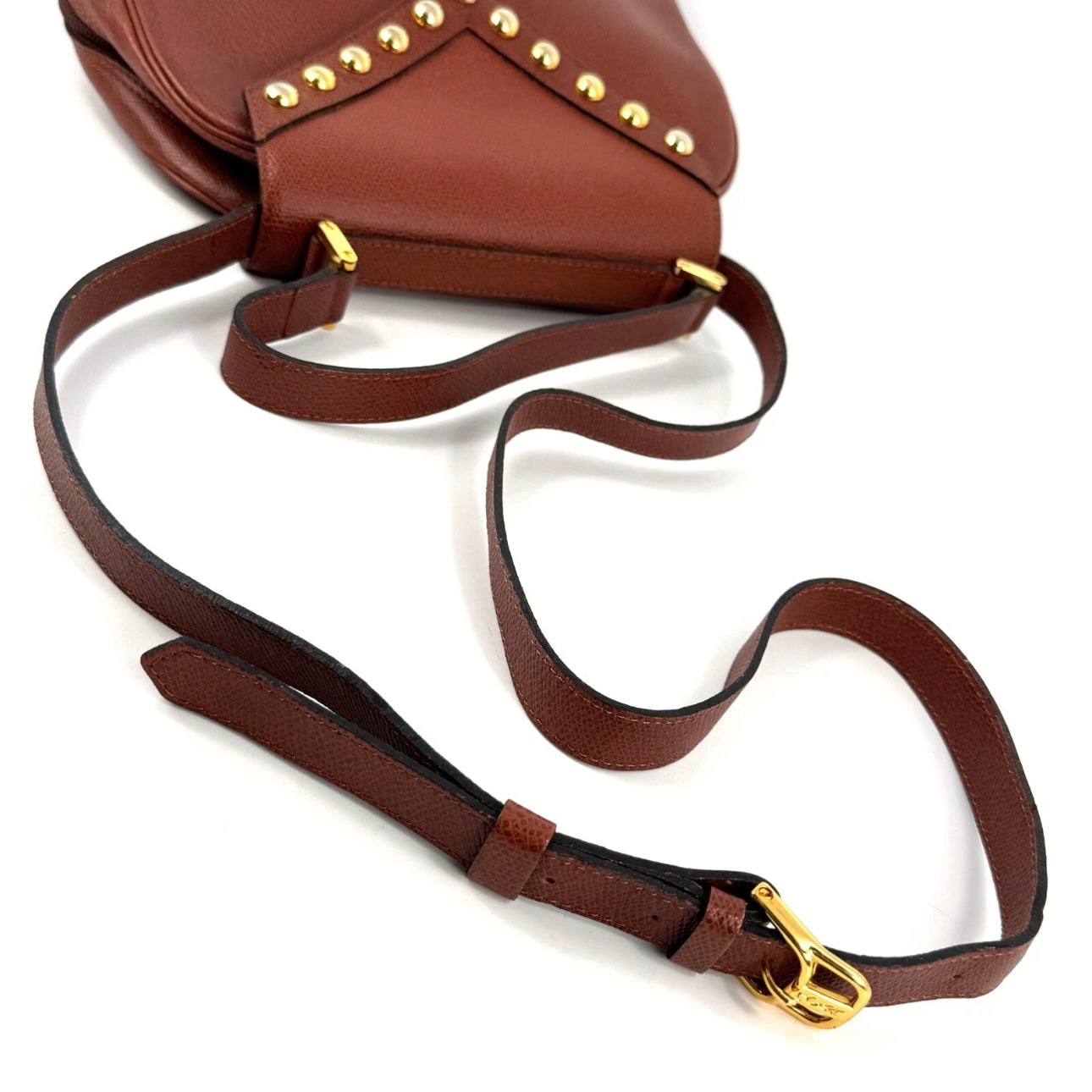 Yves Saint Laurent Y Studs 2way Shoulder Bag Leather Brown Vintage YSL