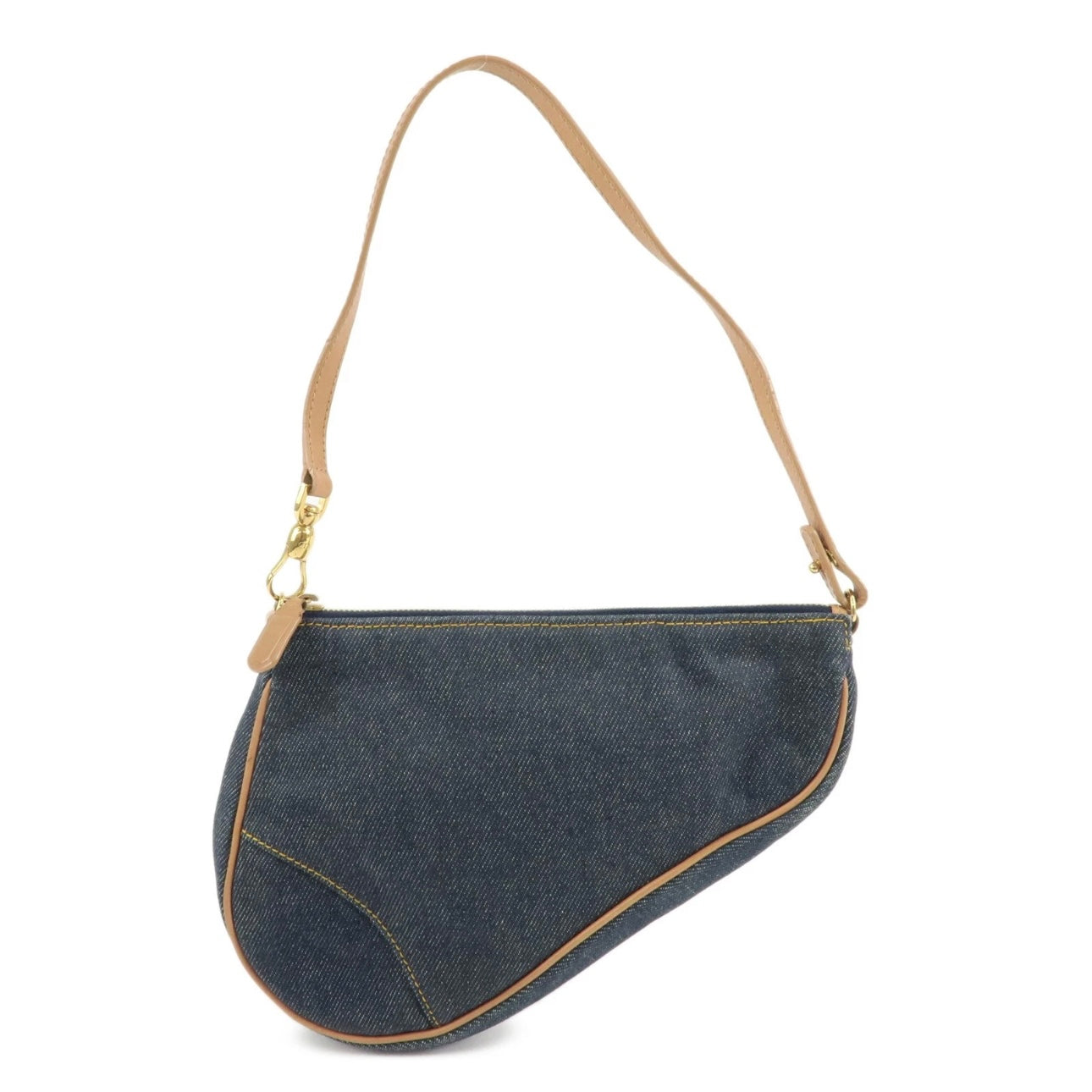Christian Dior Saddle Pouch Denim Leather Hand Bag Shoulder Bag Indigo