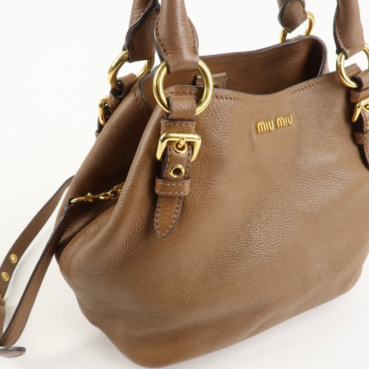 MIU MIU Vitello Phenix Leather Shoulder& Hand Bag Brown