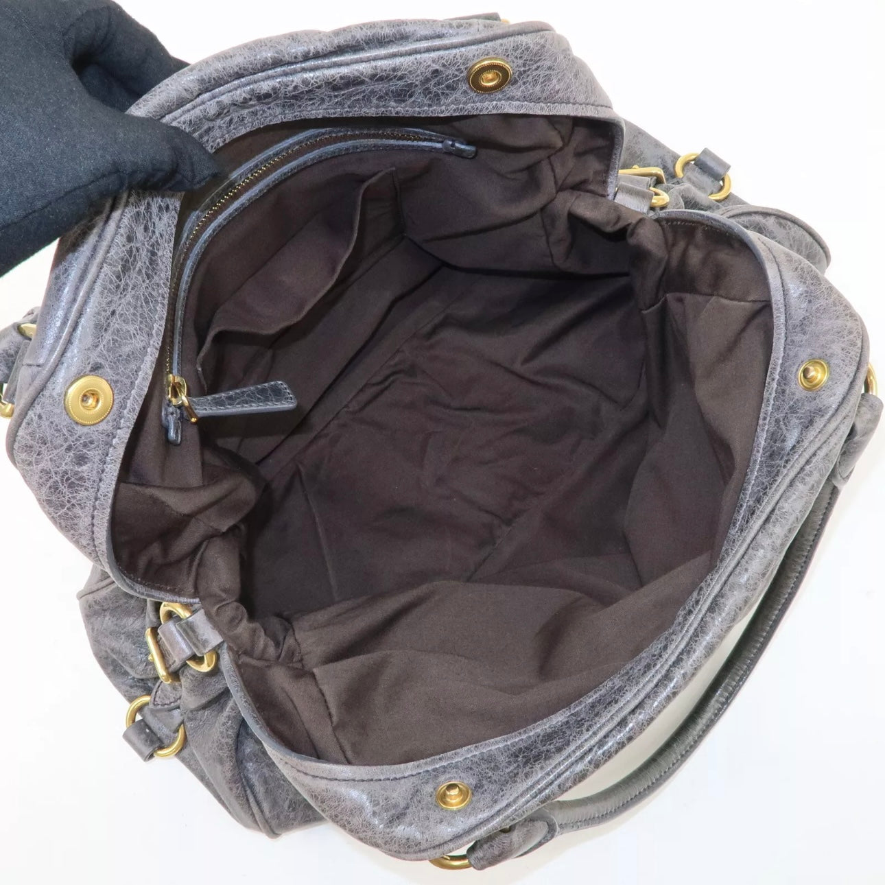 MIU MIU Leather Shoulder Bag Gray Gold Hardware