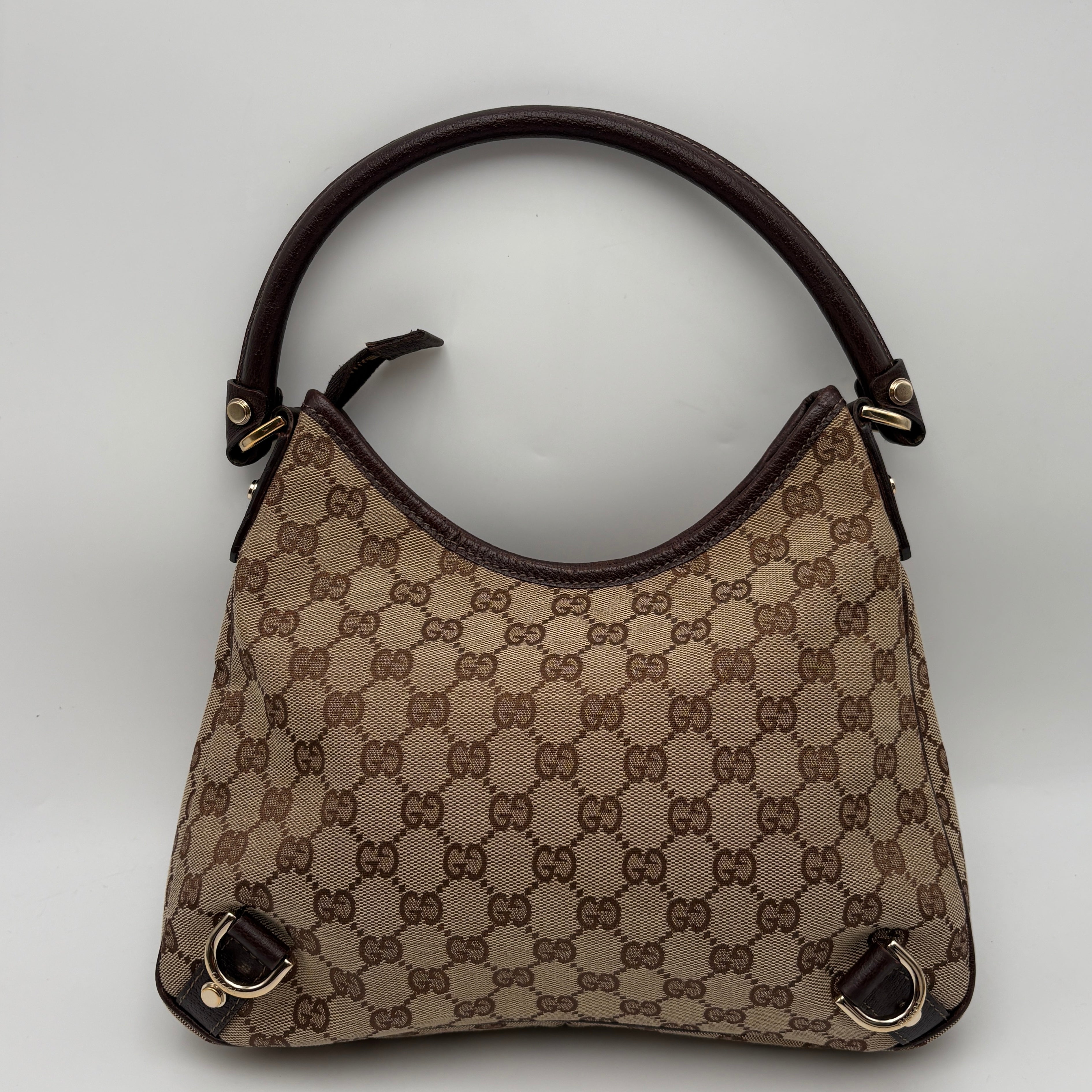 GUCCI ABBEY GG CANVAS LEATHER SHOULDER BAG