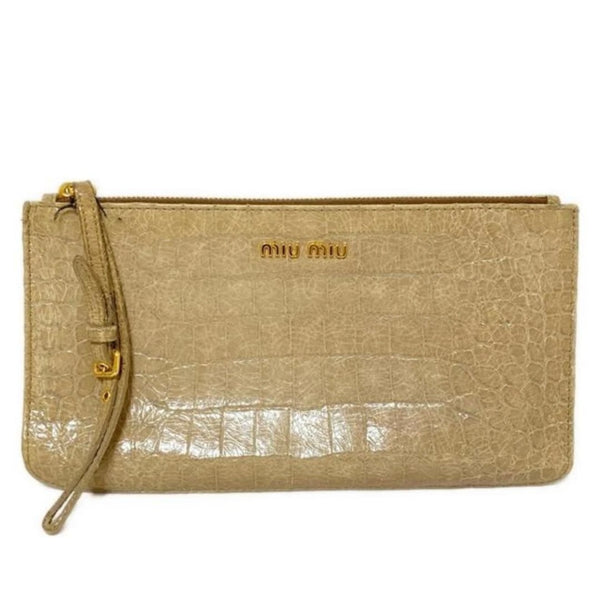 Miu Miu Beige Embossed Croco Leather Clutch