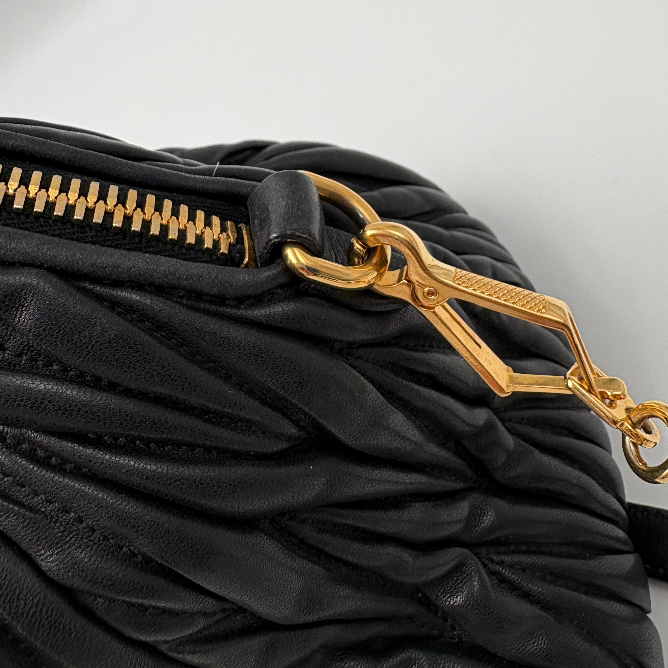 Miu Miu Matelassé Lambskin Leather Double Handle Handbag Black