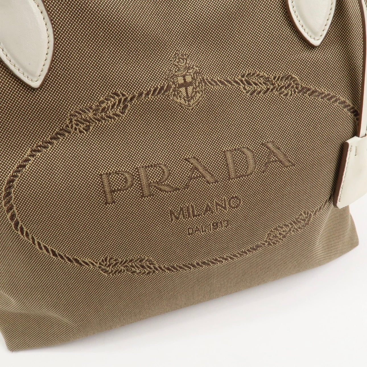 PRADA Jacquard Leather Tote Bag- Beige Ivory