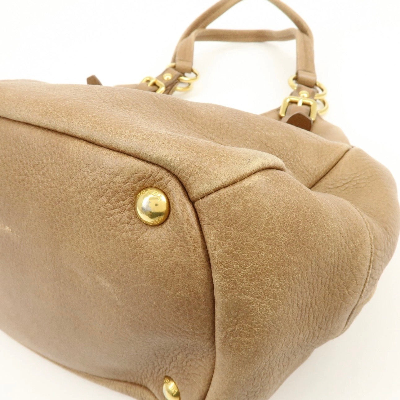 PRADA Leather Shoulder Bag Hand Bag Light Brown