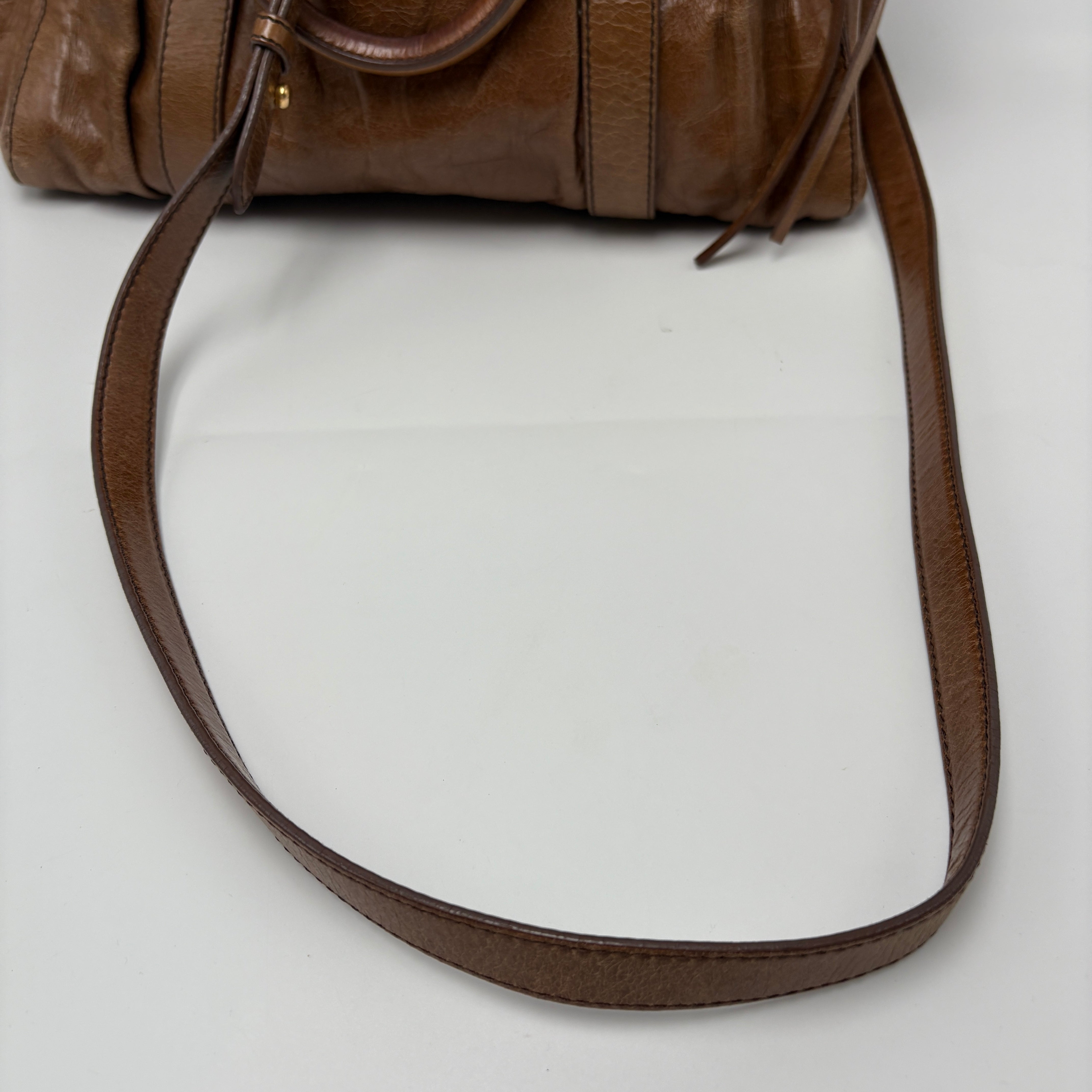 Miu Miu Matelassé Brown Leather Shoulder Bag Tote