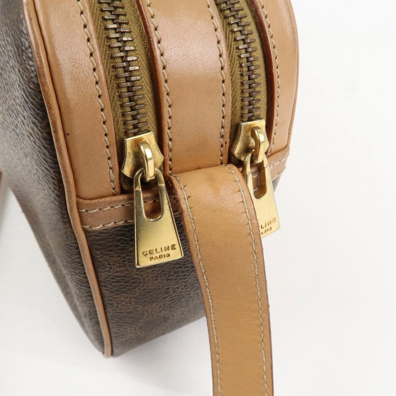 CELINE Macadam Leather Shoulder Bag Beige Brown Gold