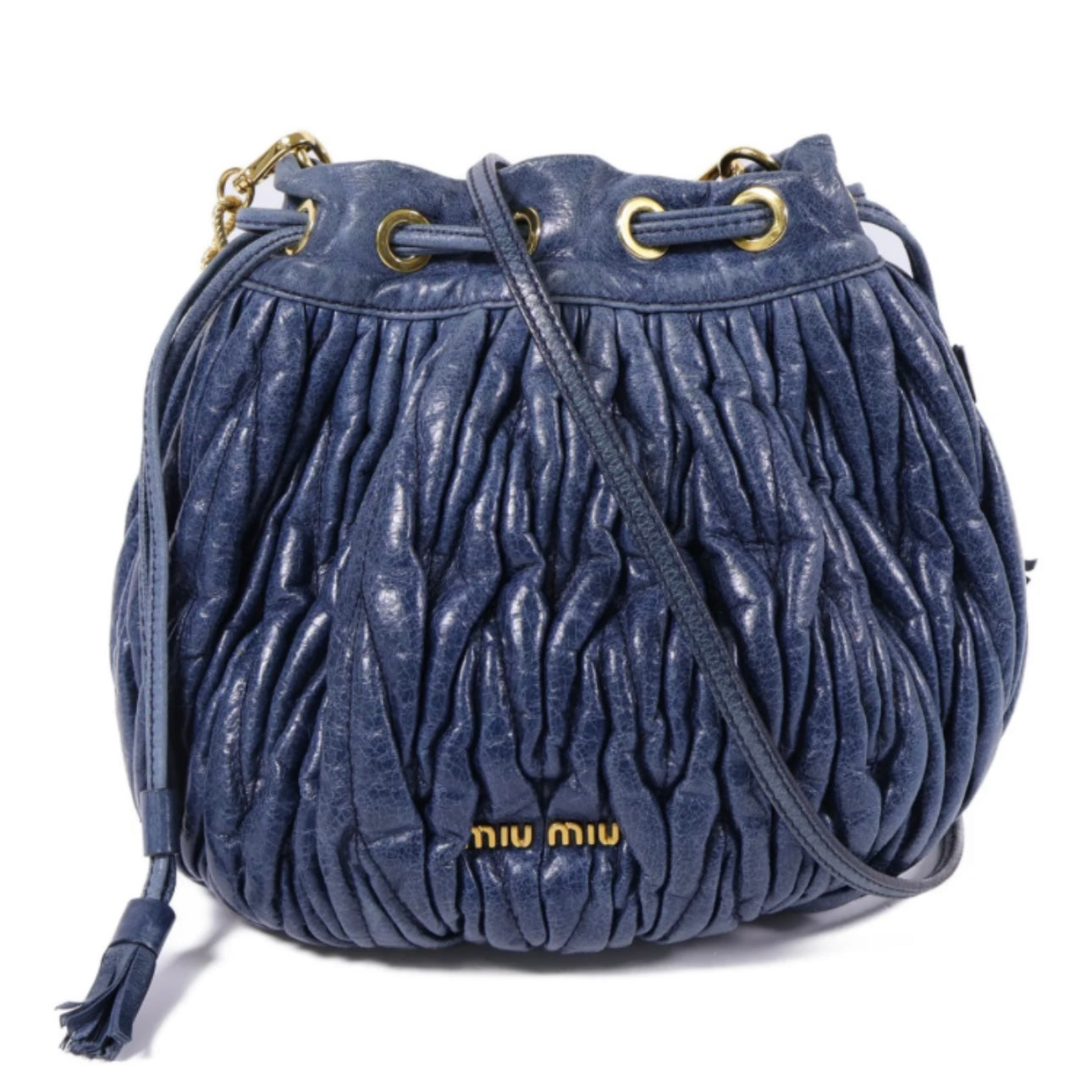 Miu Miu GHW Chain Shoulder Bag - Blue, Calfskin Leather 