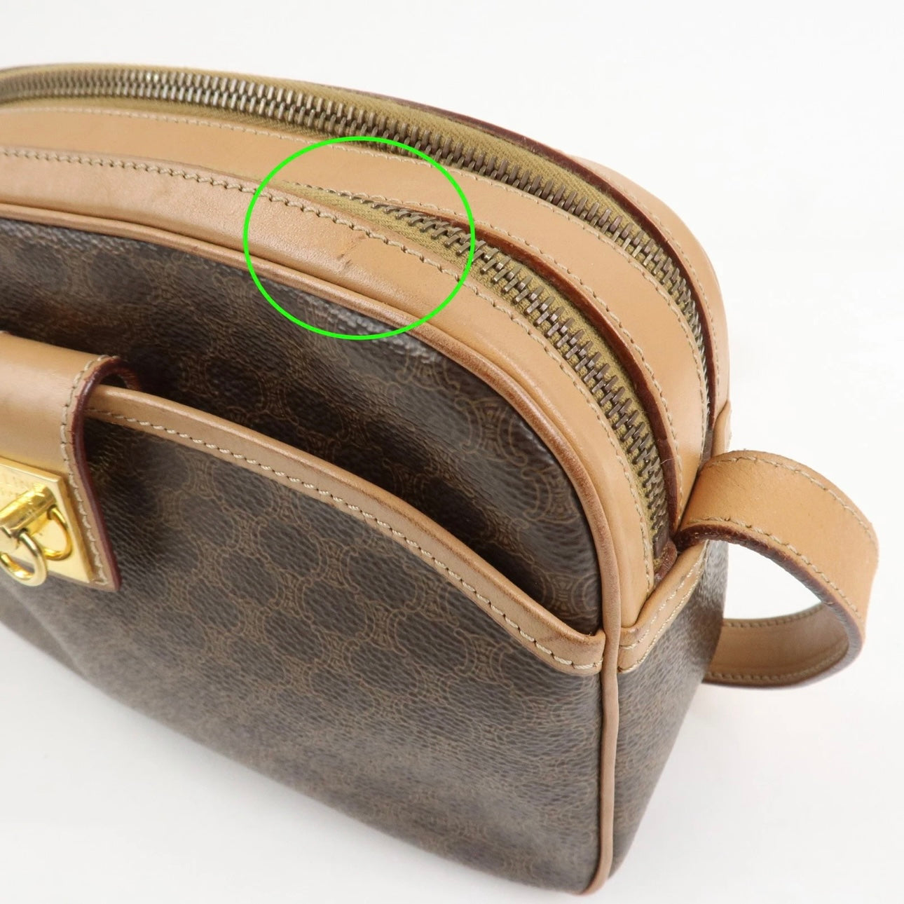 CELINE Macadam Leather Shoulder Bag Beige Brown Gold