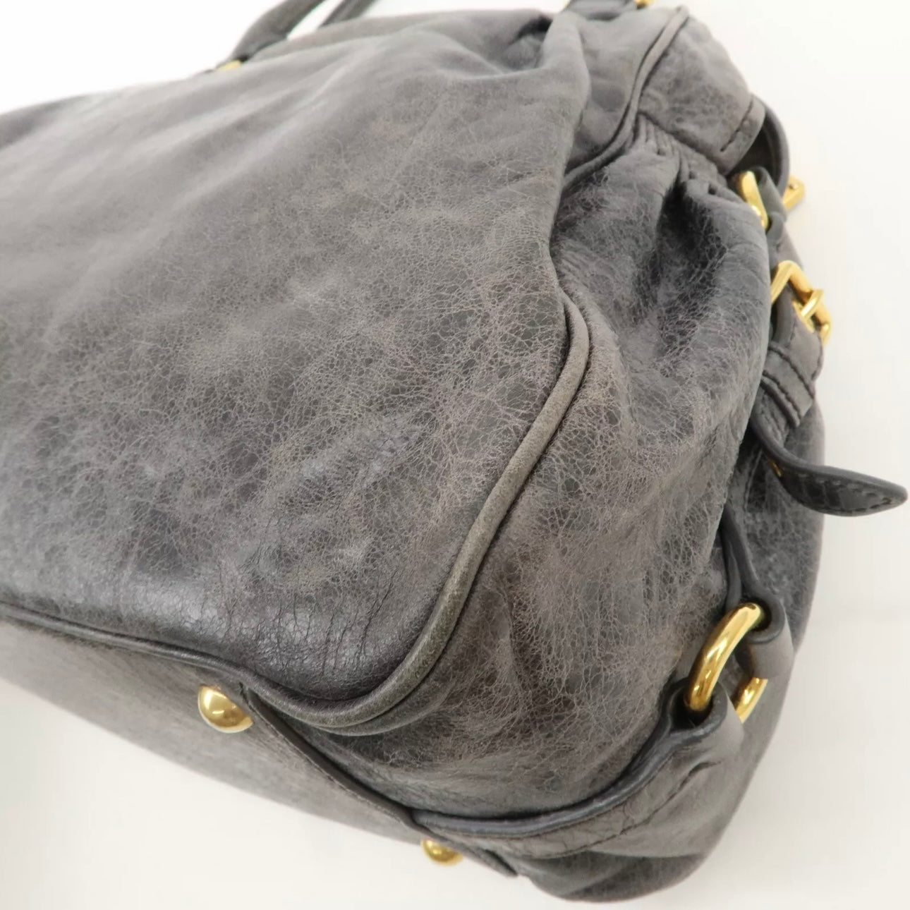 MIU MIU Leather Shoulder Bag Gray Gold Hardware