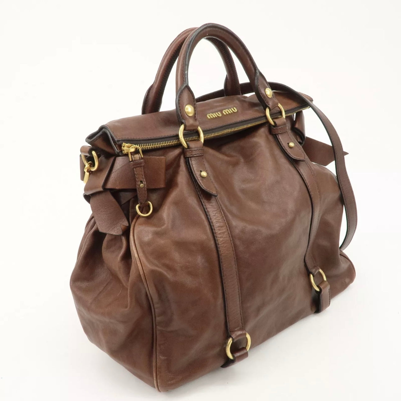 MIU MIU Leather Shoulder Bag Brown