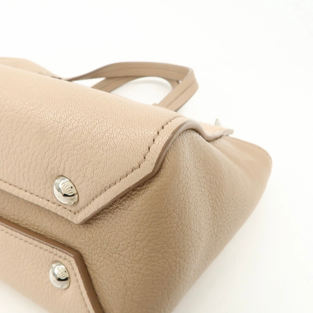 MIU MIU Leather 2Way Hand Bag Beige Pink Beige