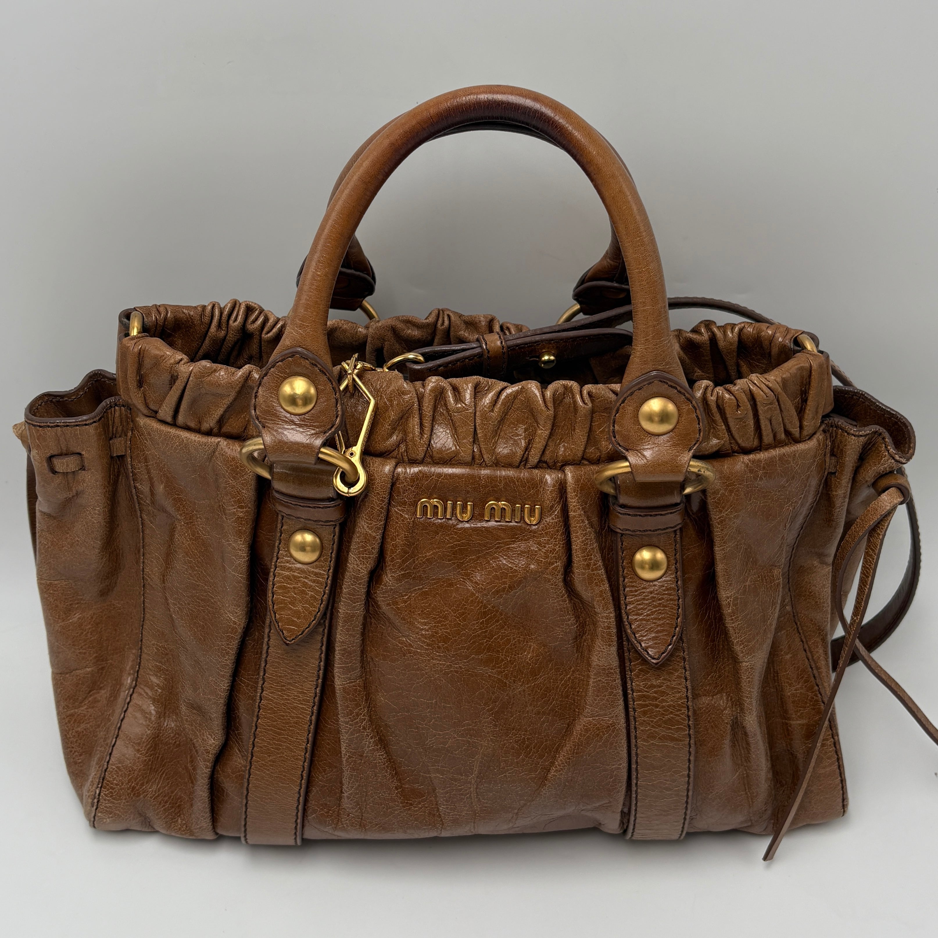 Miu Miu Matelassé Brown Leather Shoulder Bag Tote