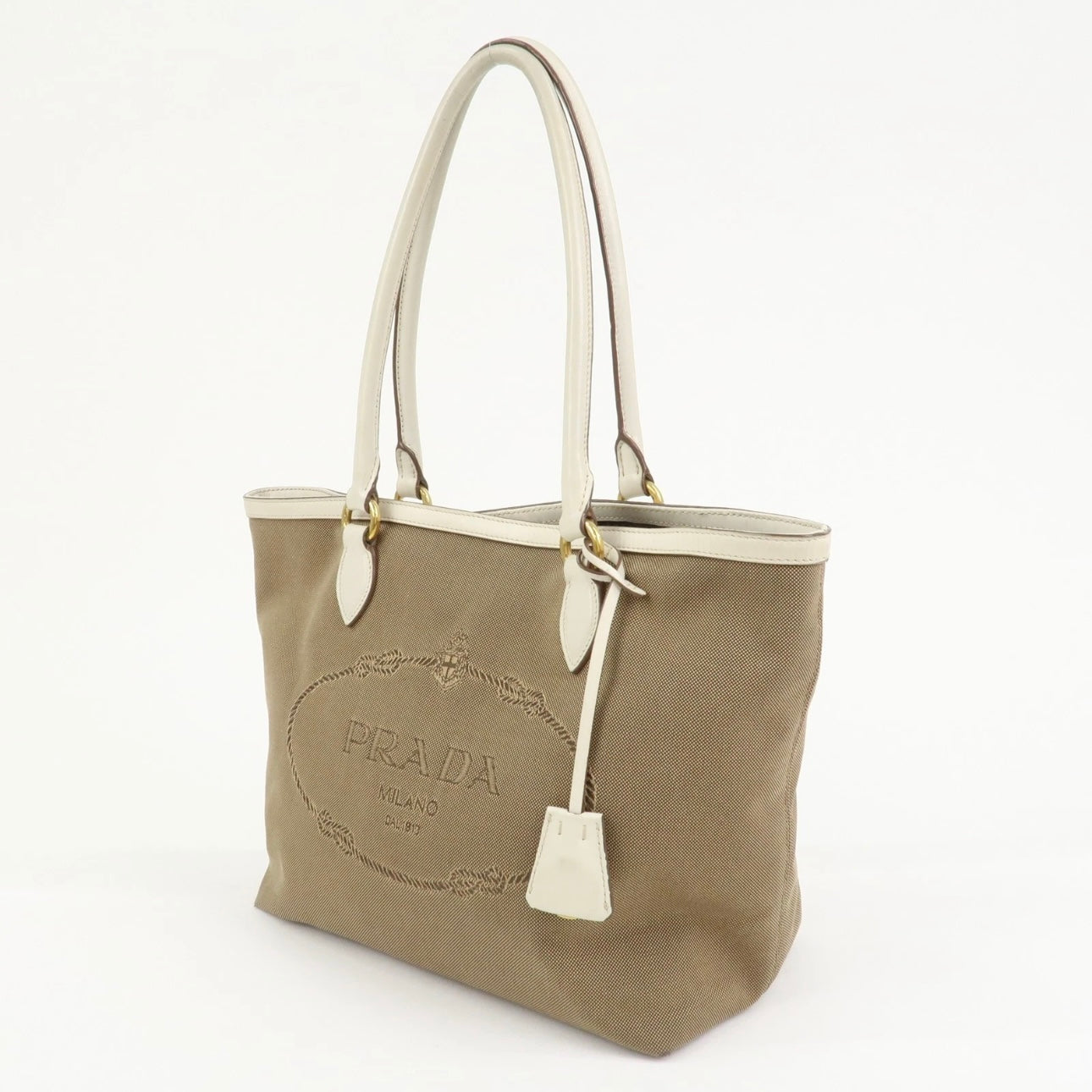 PRADA Jacquard Leather Tote Bag- Beige Ivory
