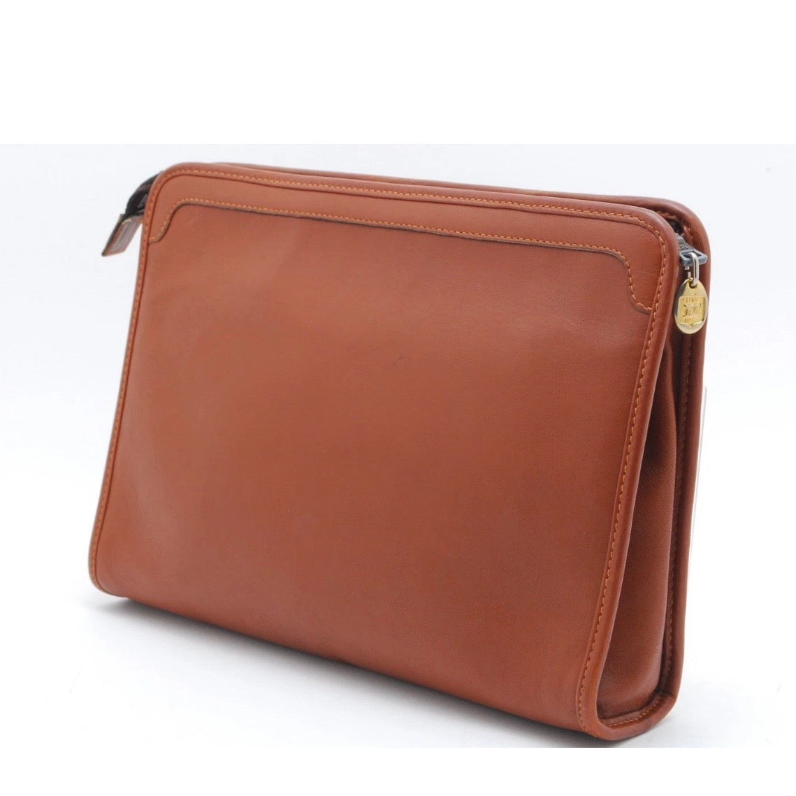 CELINE Clutch Bag Macadam Brown Leather Vintage