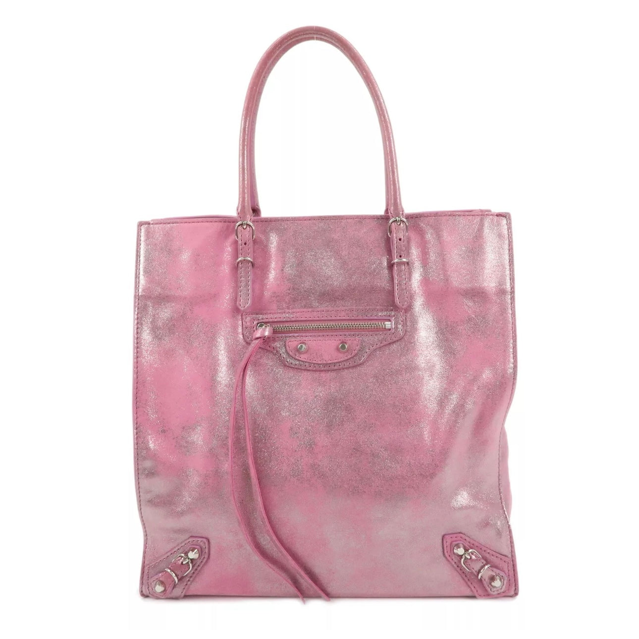 The Paper Leather Tote Bag Metallic Pink