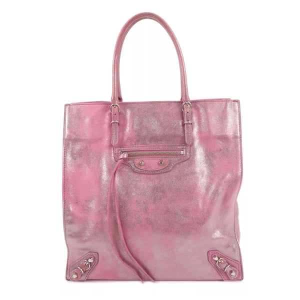 The Paper Leather Tote Bag Metallic Pink